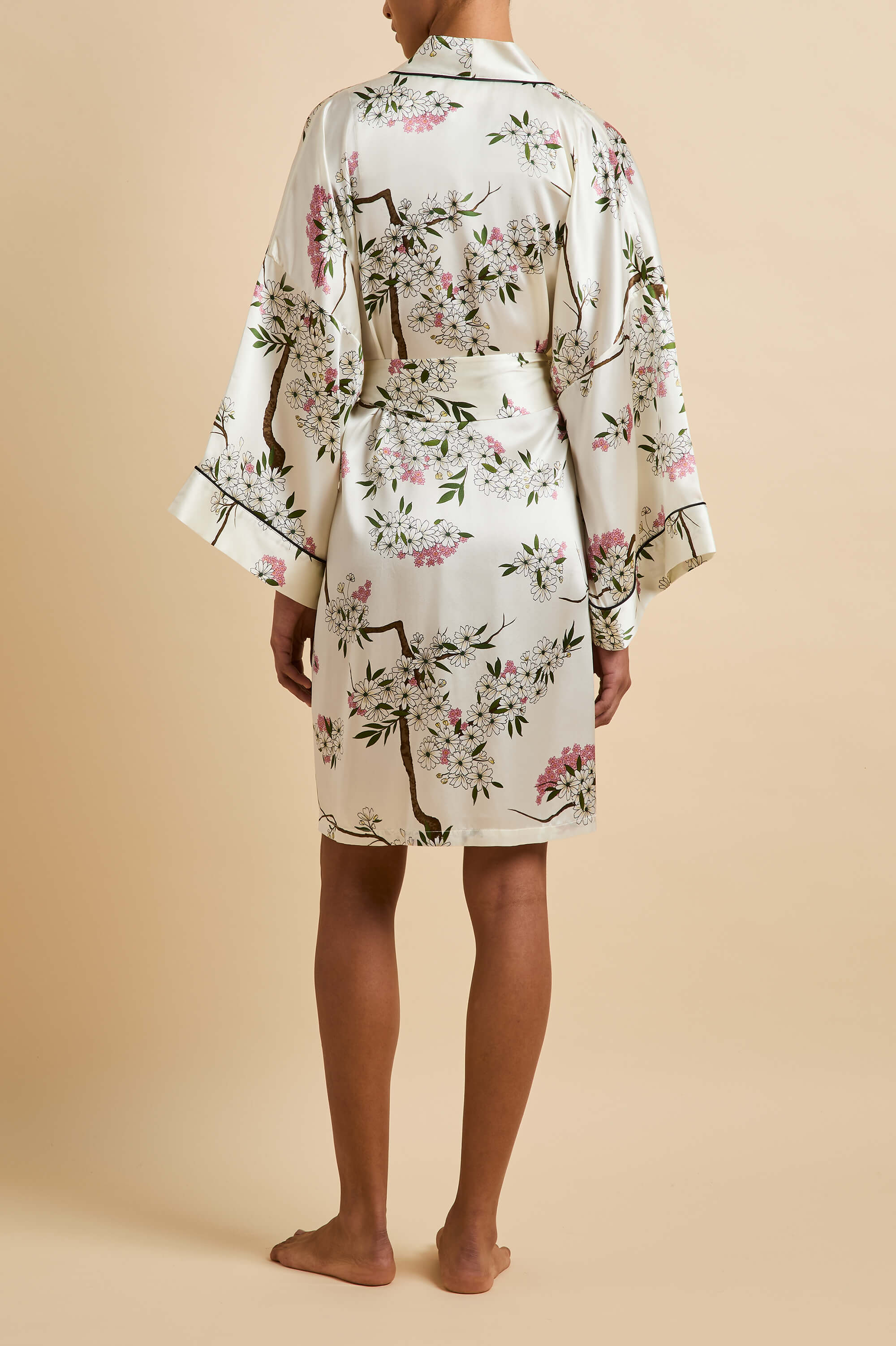 Mimi Ana Ivory Blossom Robe in Silk Satin - Image 5