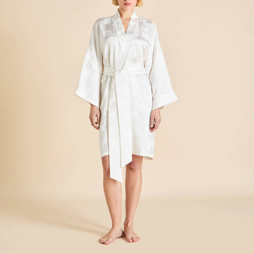 Mimi Liliana Ivory Floral Robe in Silk Jacquard - Image 2