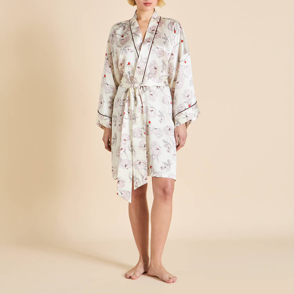 Mimi Rosalia Ivory Floral Robe in Silk Satin - Image 2