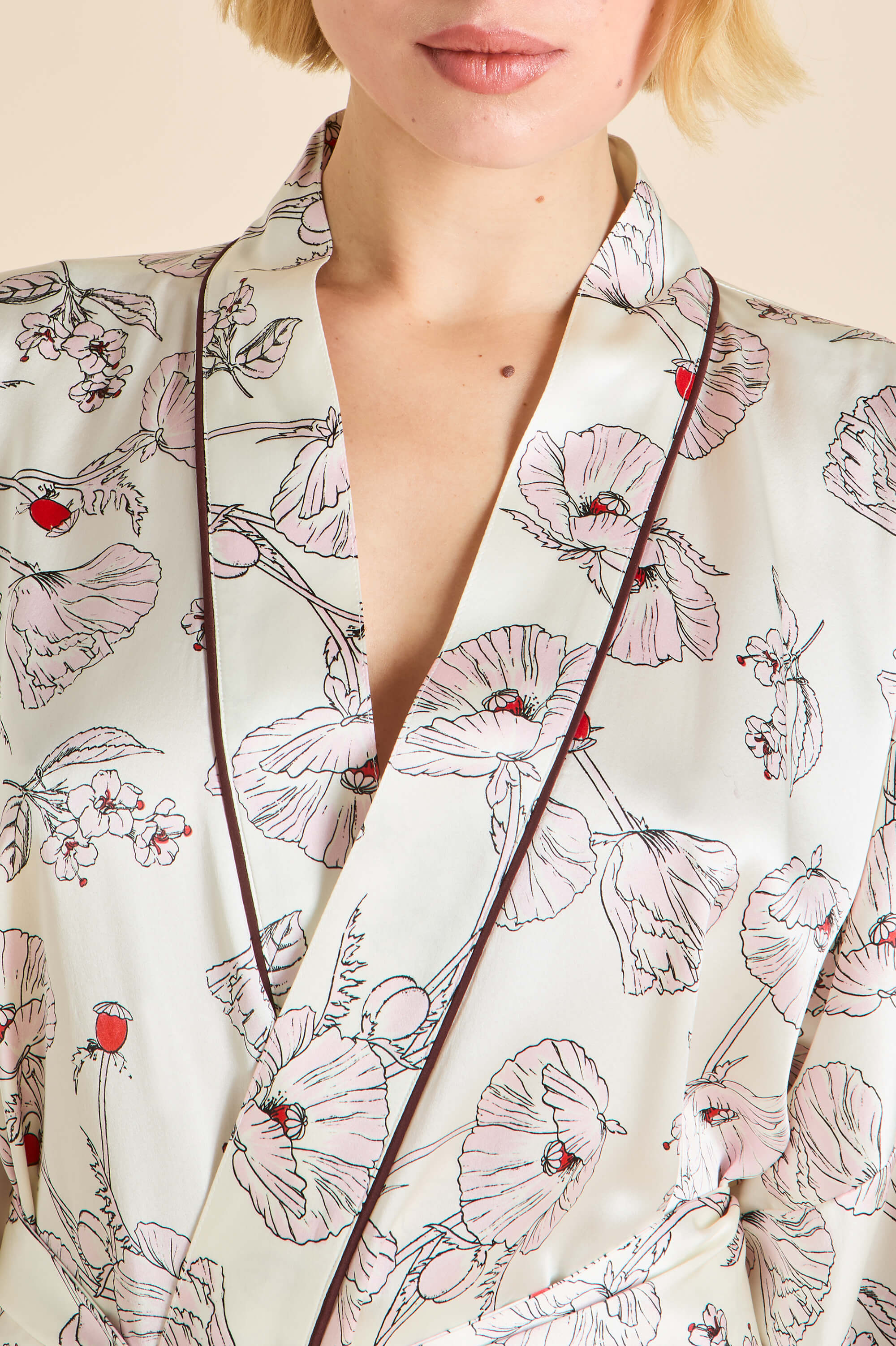 Mimi Rosalia Ivory Floral Robe in Silk Satin - Image 3
