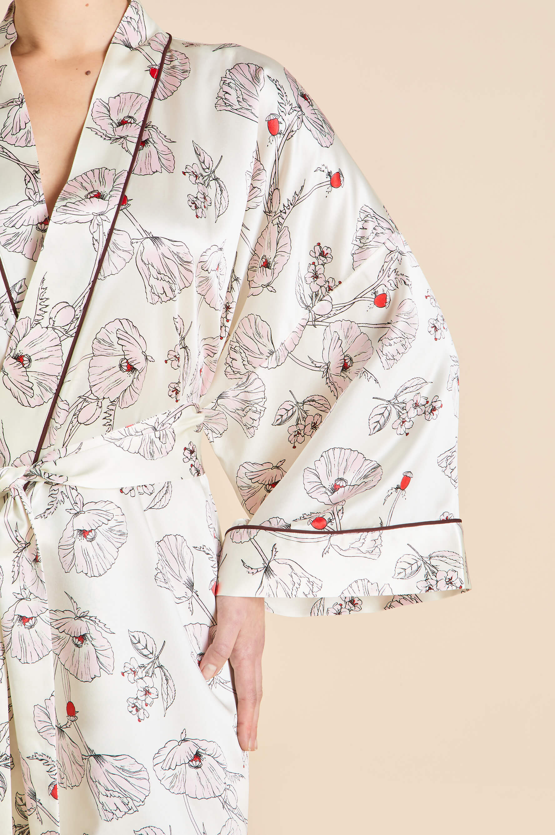 Mimi Rosalia Ivory Floral Robe in Silk Satin - Image 4