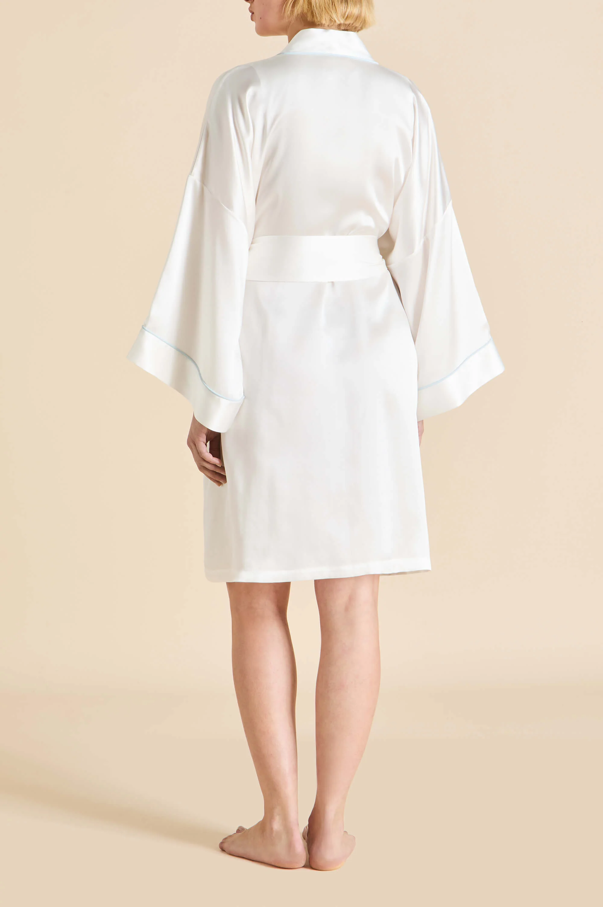 Mimi Ivory Powder Blue Robe in Silk Satin - Image 5