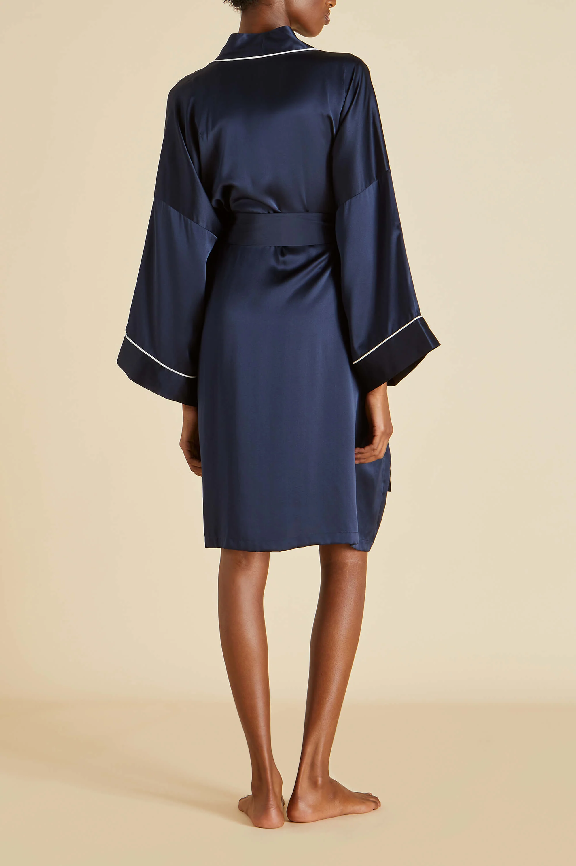 Mimi Navy Robe in Silk Satin - Image 4