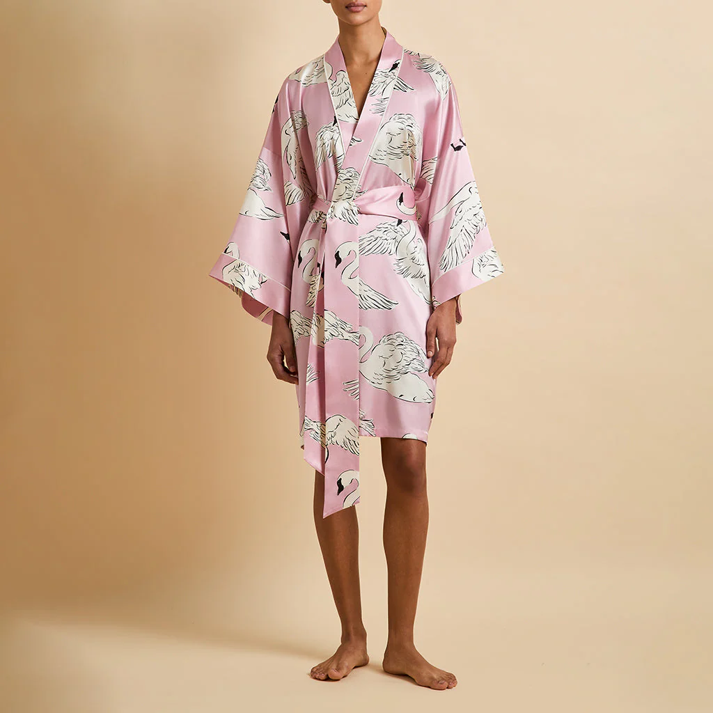Mimi Selene Pink Swan Robe in Silk Satin - Image 2