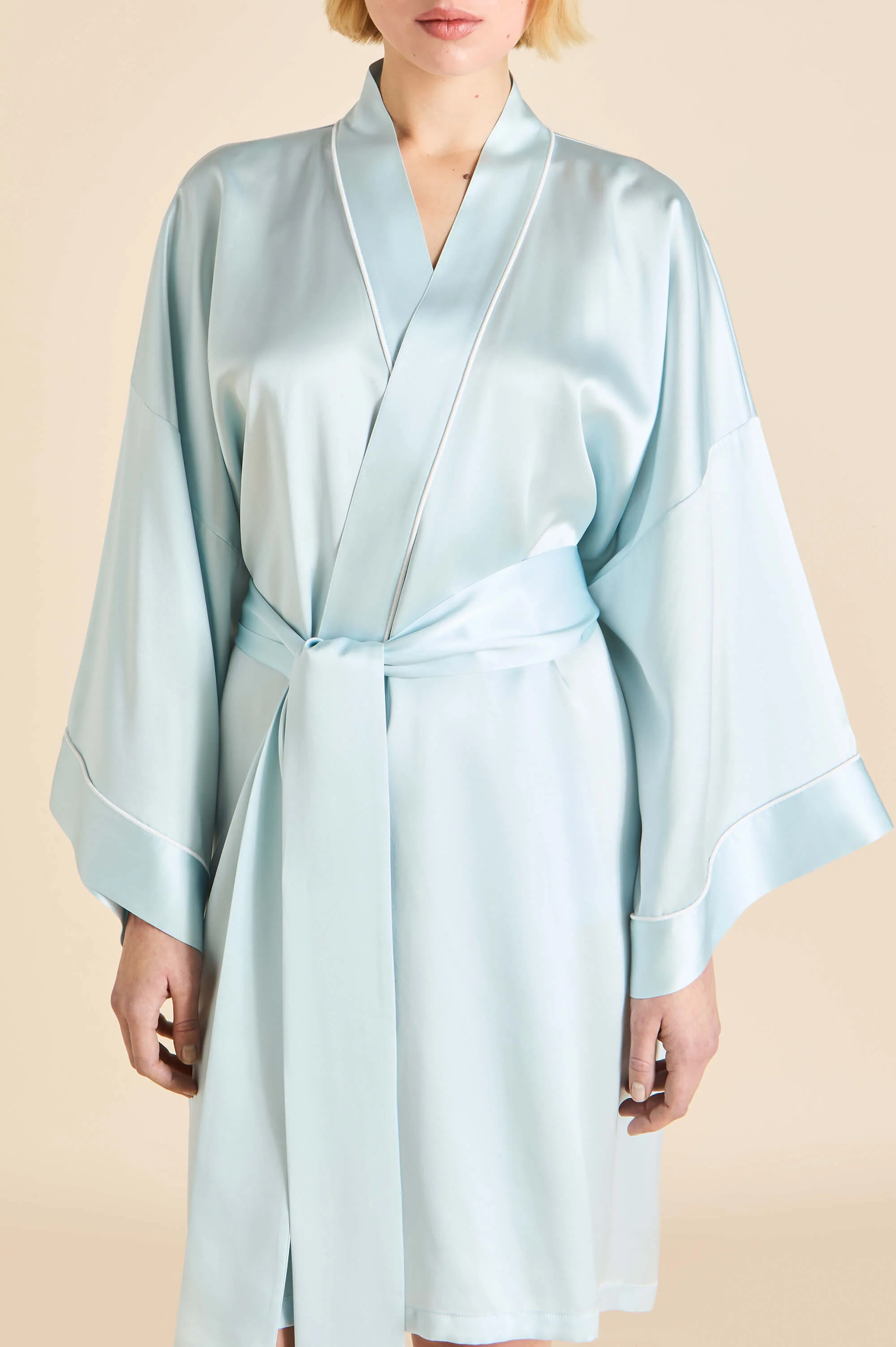 Mimi Powder Blue Ivory Robe in Silk Satin - Image 3