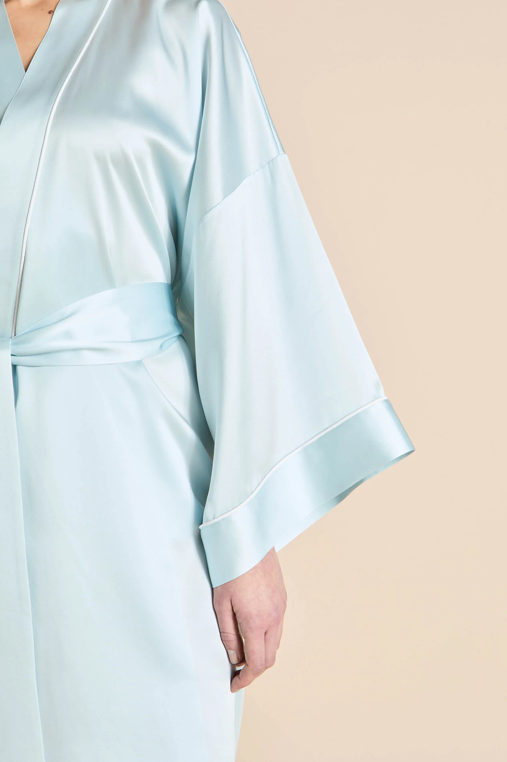 Mimi Powder Blue Ivory Robe in Silk Satin - Image 4