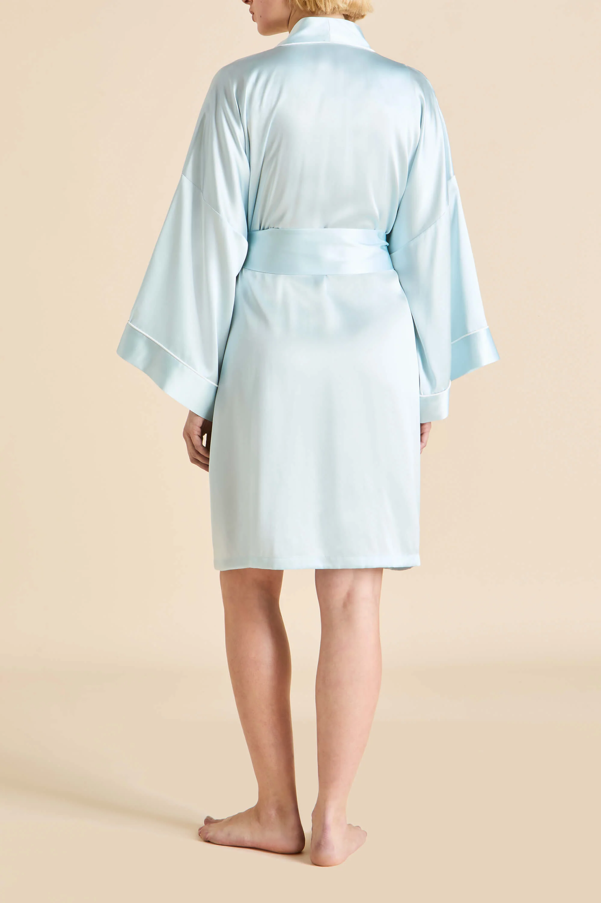 Mimi Powder Blue Ivory Robe in Silk Satin - Image 5