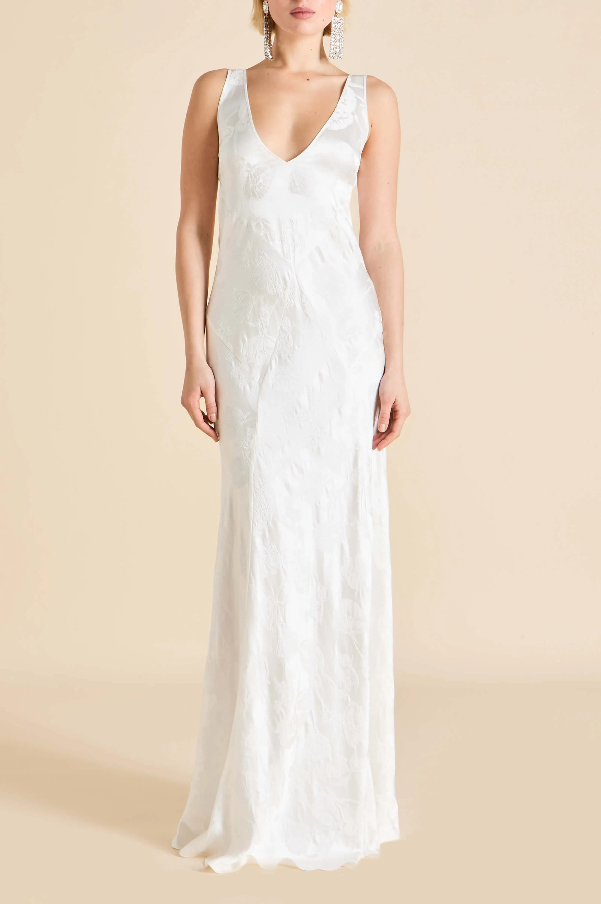 Paloma Liliana Ivory Floral Dress in Silk Jacquard