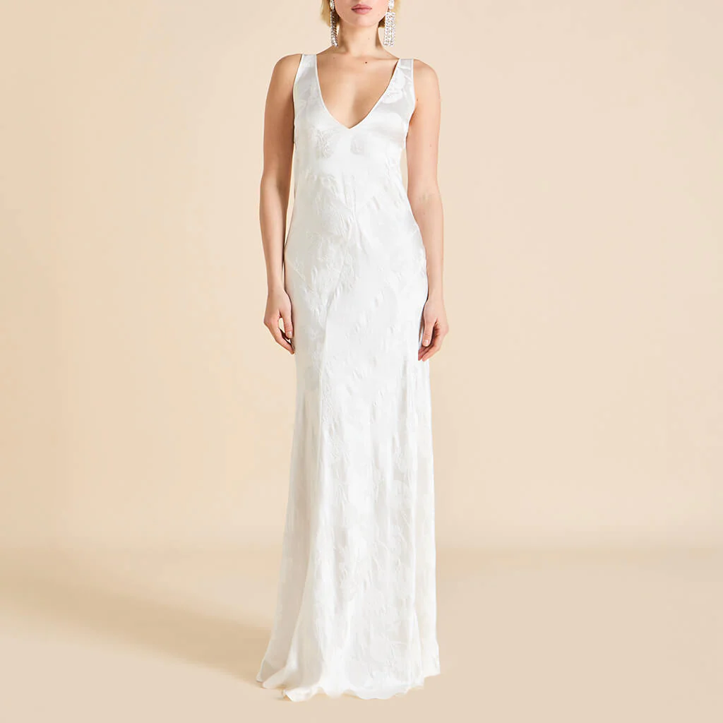 Paloma Liliana Ivory Floral Dress in Silk Jacquard - Image 2