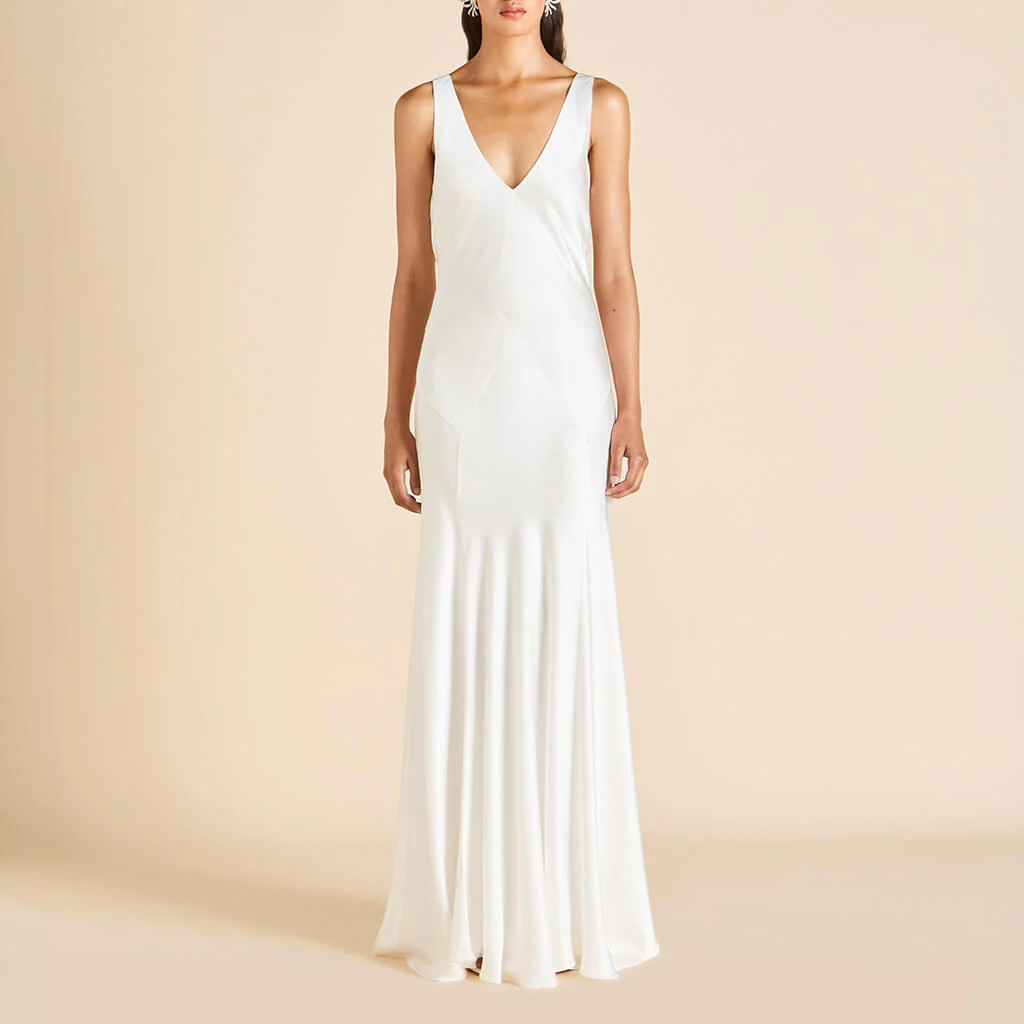 Paloma Ivory Lined Dress in Silk Satin - Image 2