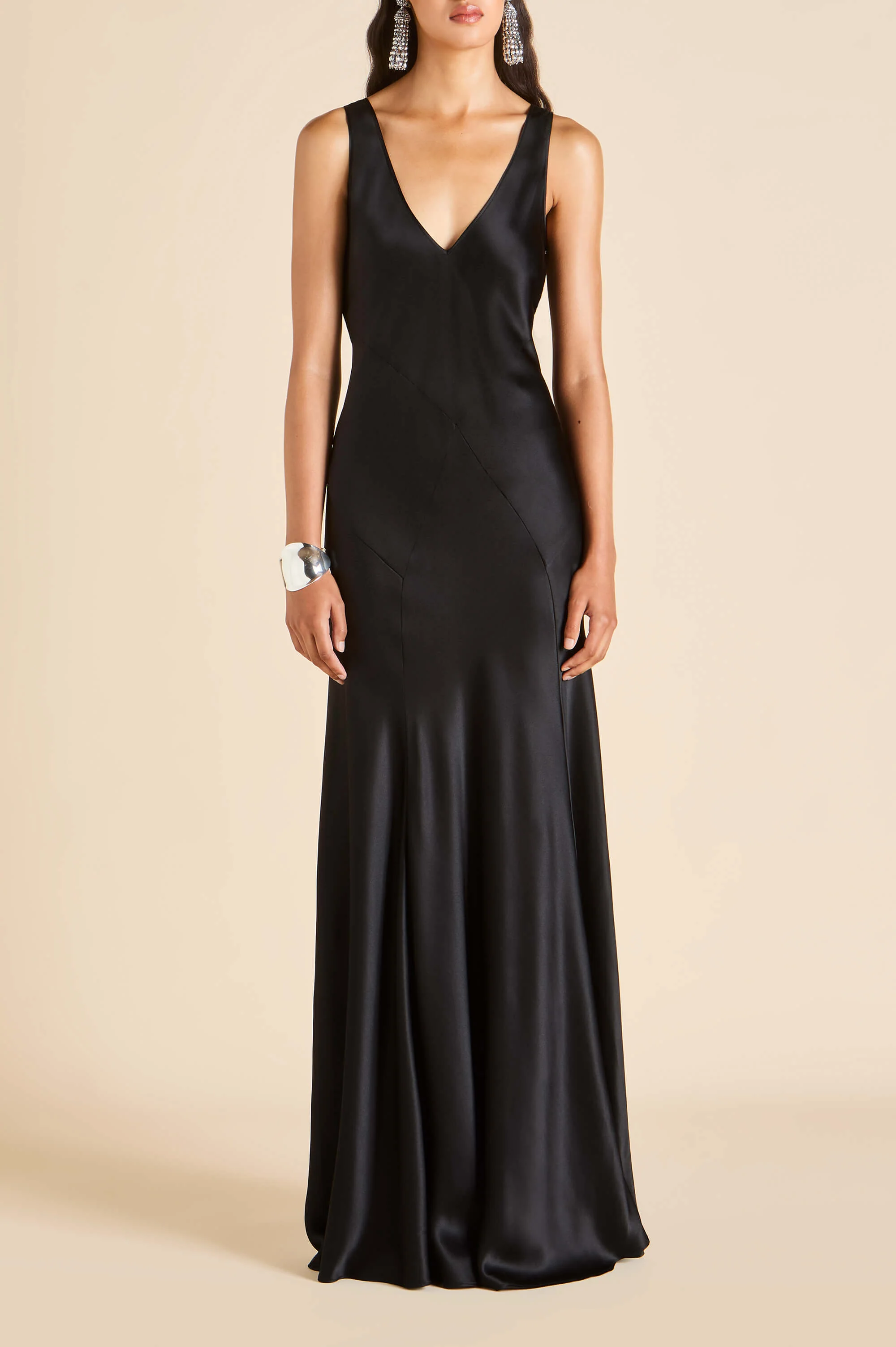 Paloma Jet Black Dress in Silk Satin