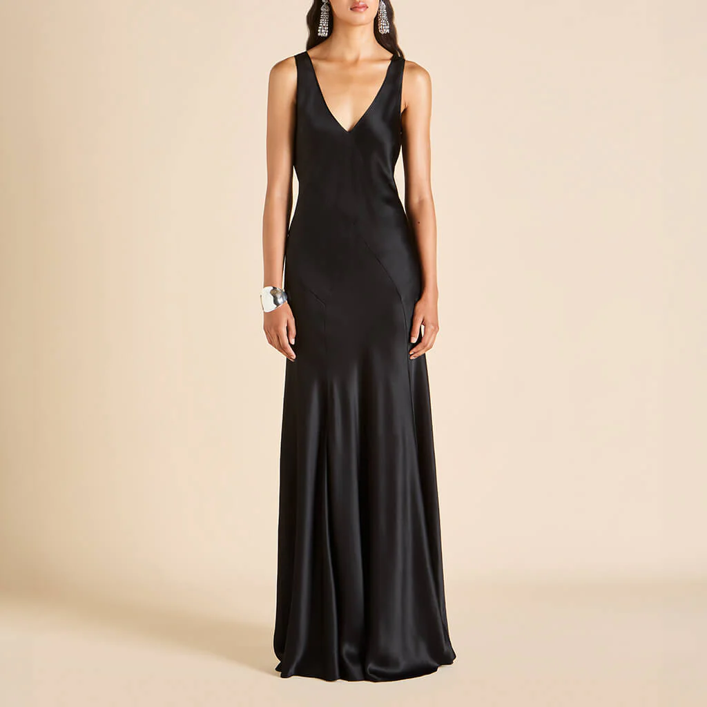 Paloma Jet Black Dress in Silk Satin - Image 2