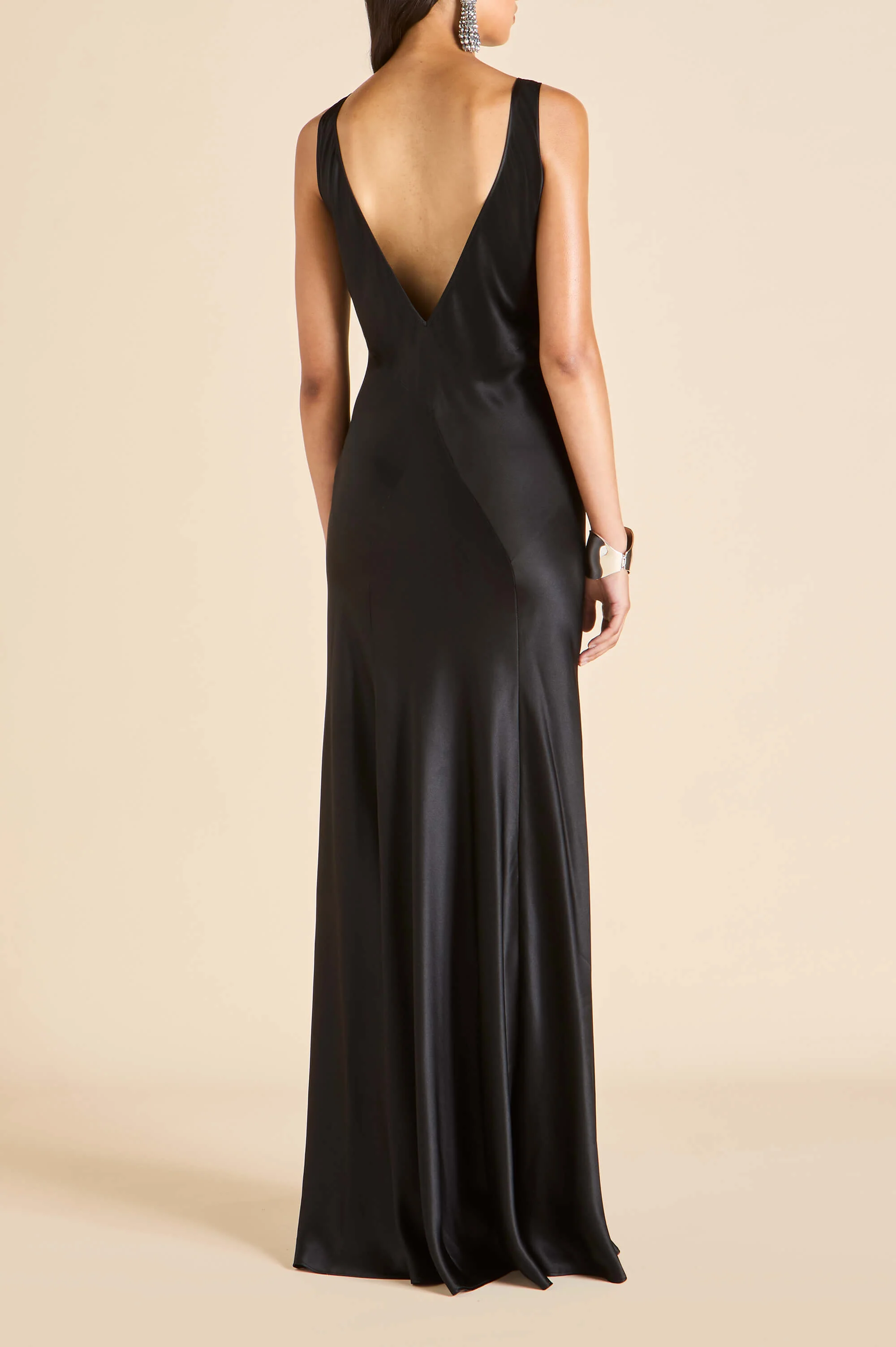 Paloma Jet Black Dress in Silk Satin - Image 5