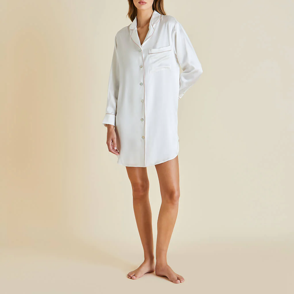 Poppy Ivory Oyster Nightshirt in Silk Satin - Image 2