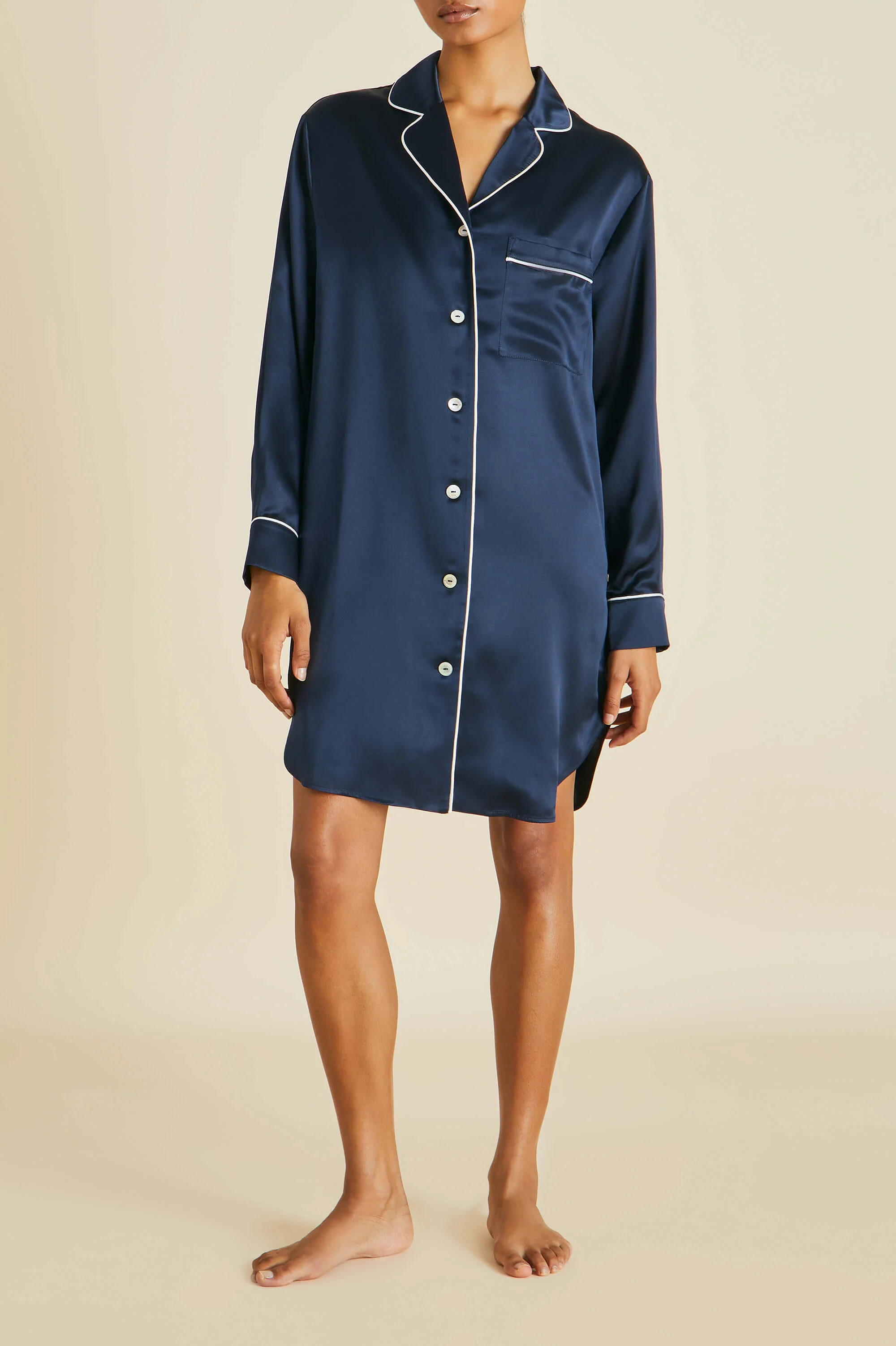 Poppy Navy Nightshirt in Silk Satin