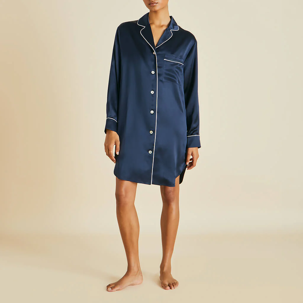 Poppy Navy Nightshirt in Silk Satin - Image 2