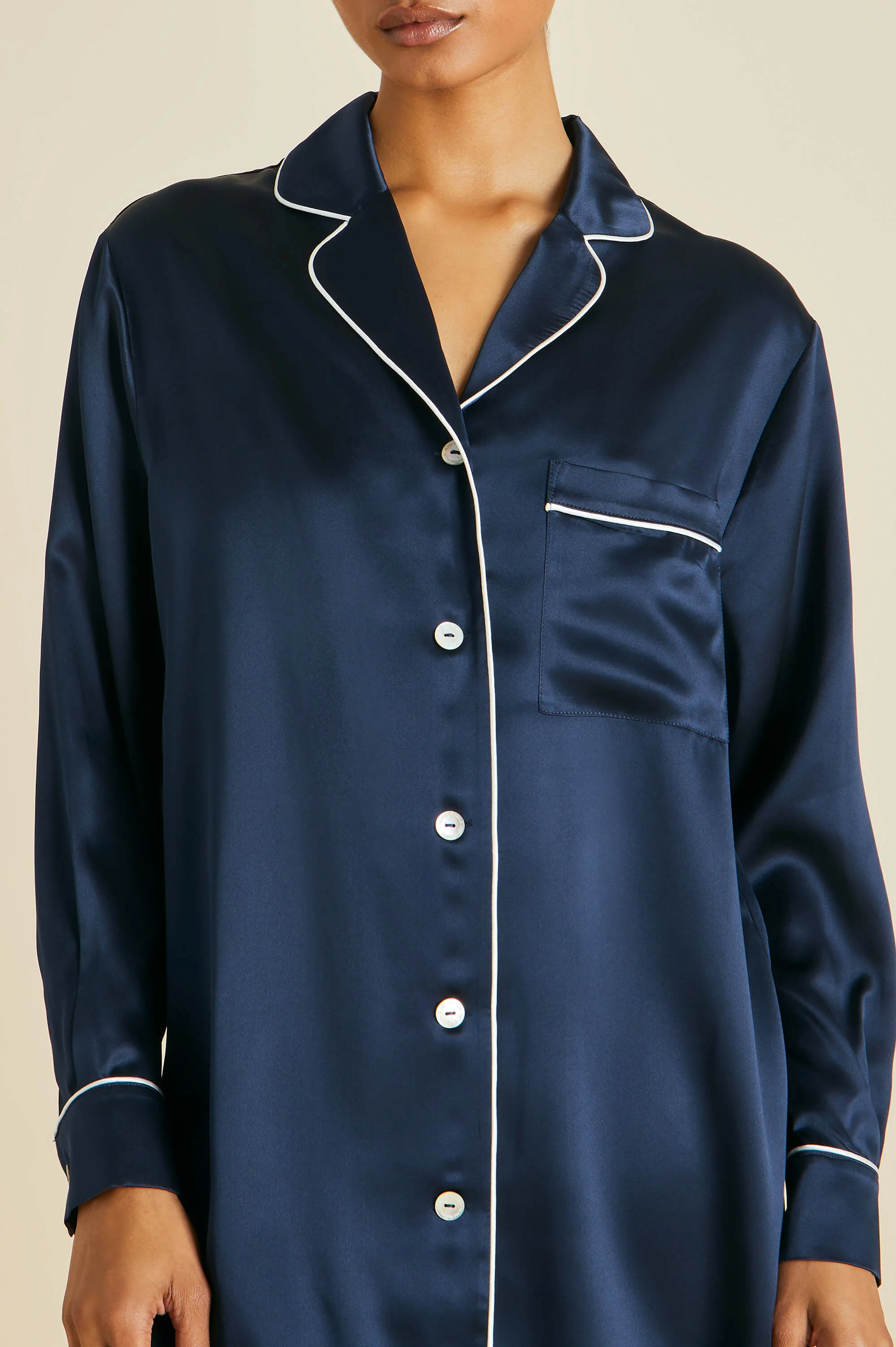 Poppy Navy Nightshirt in Silk Satin - Image 3