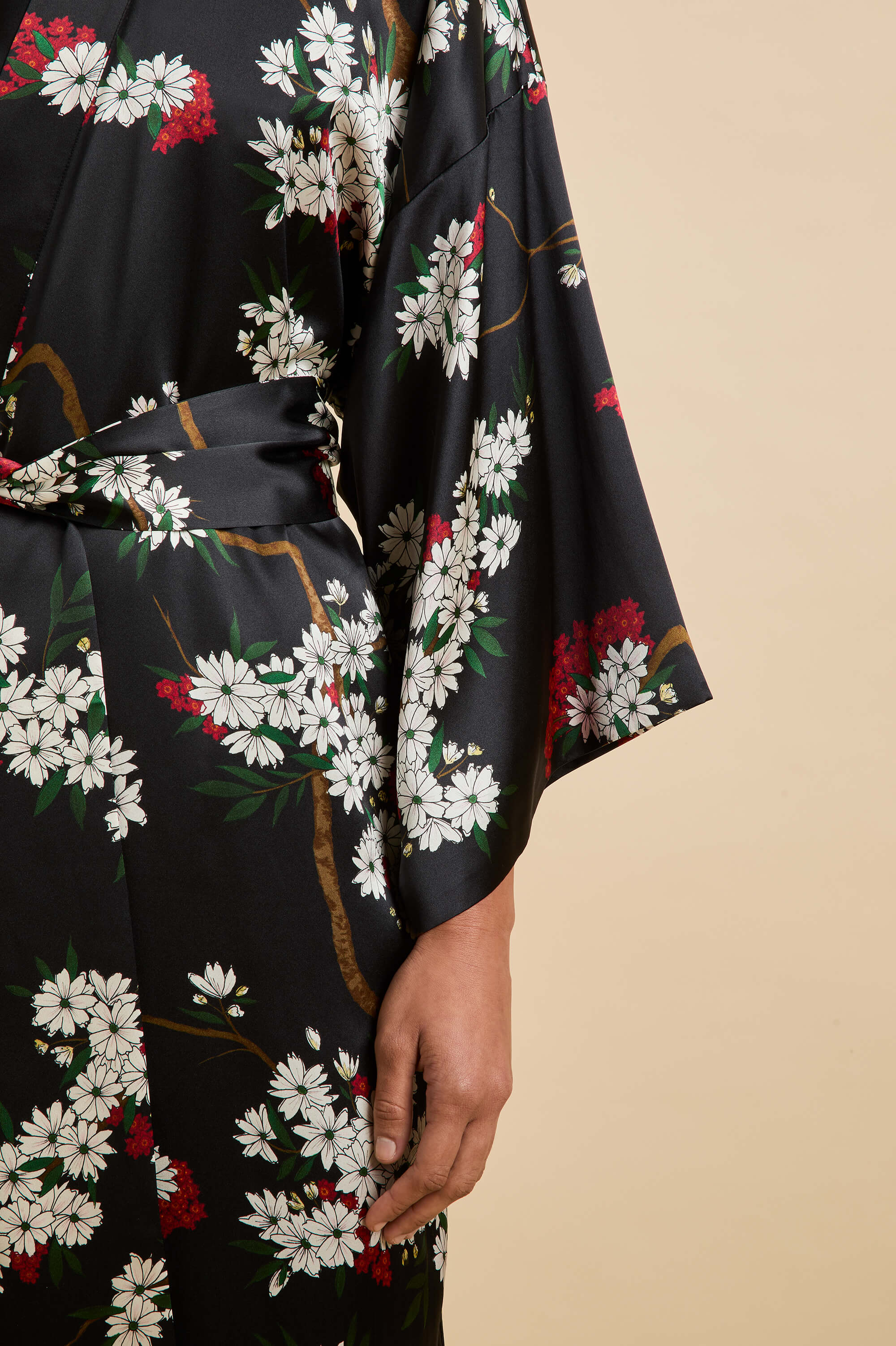 Queenie René Black Blossom Robe in Silk Satin - Image 3
