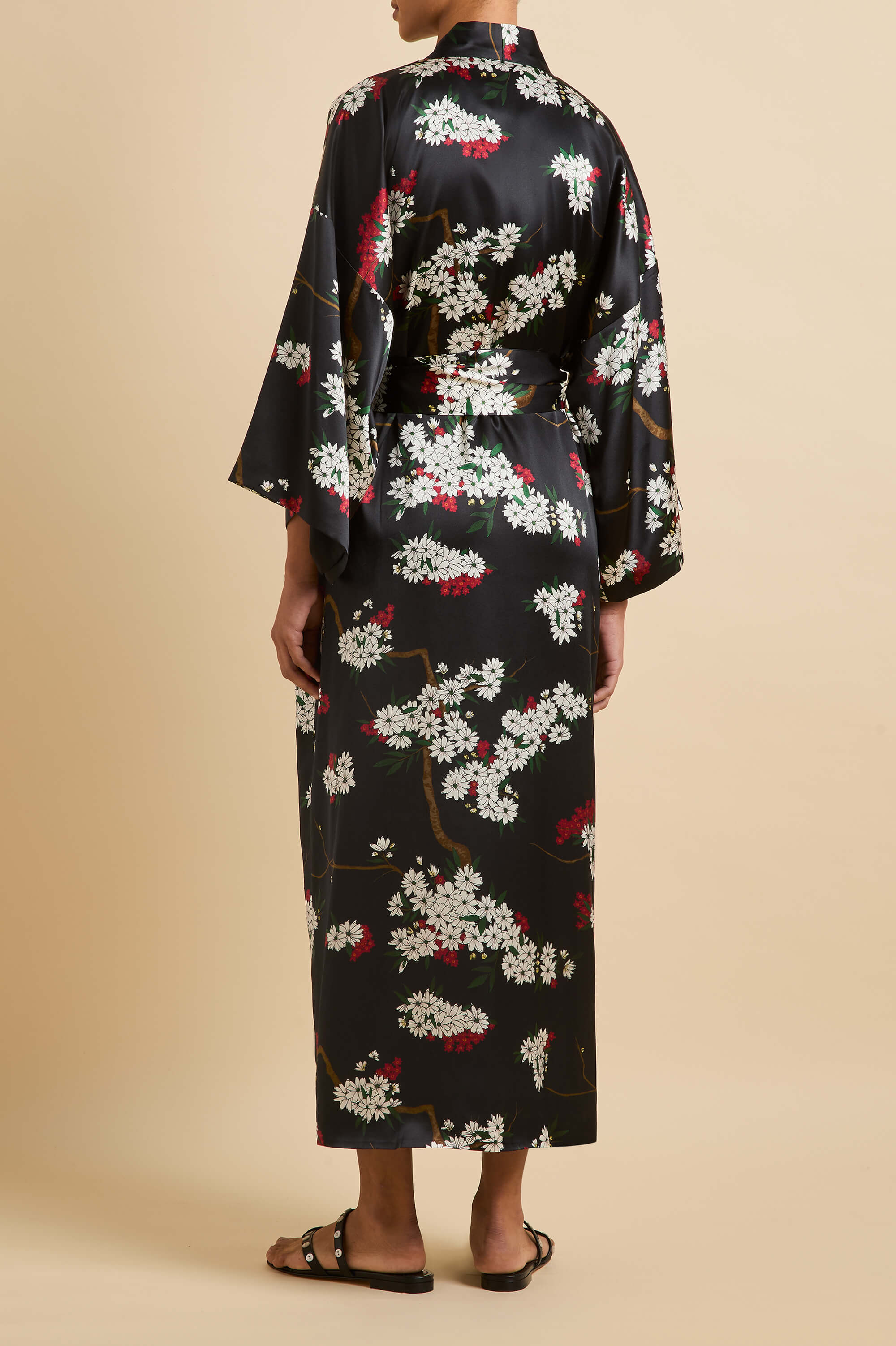Queenie René Black Blossom Robe in Silk Satin - Image 4