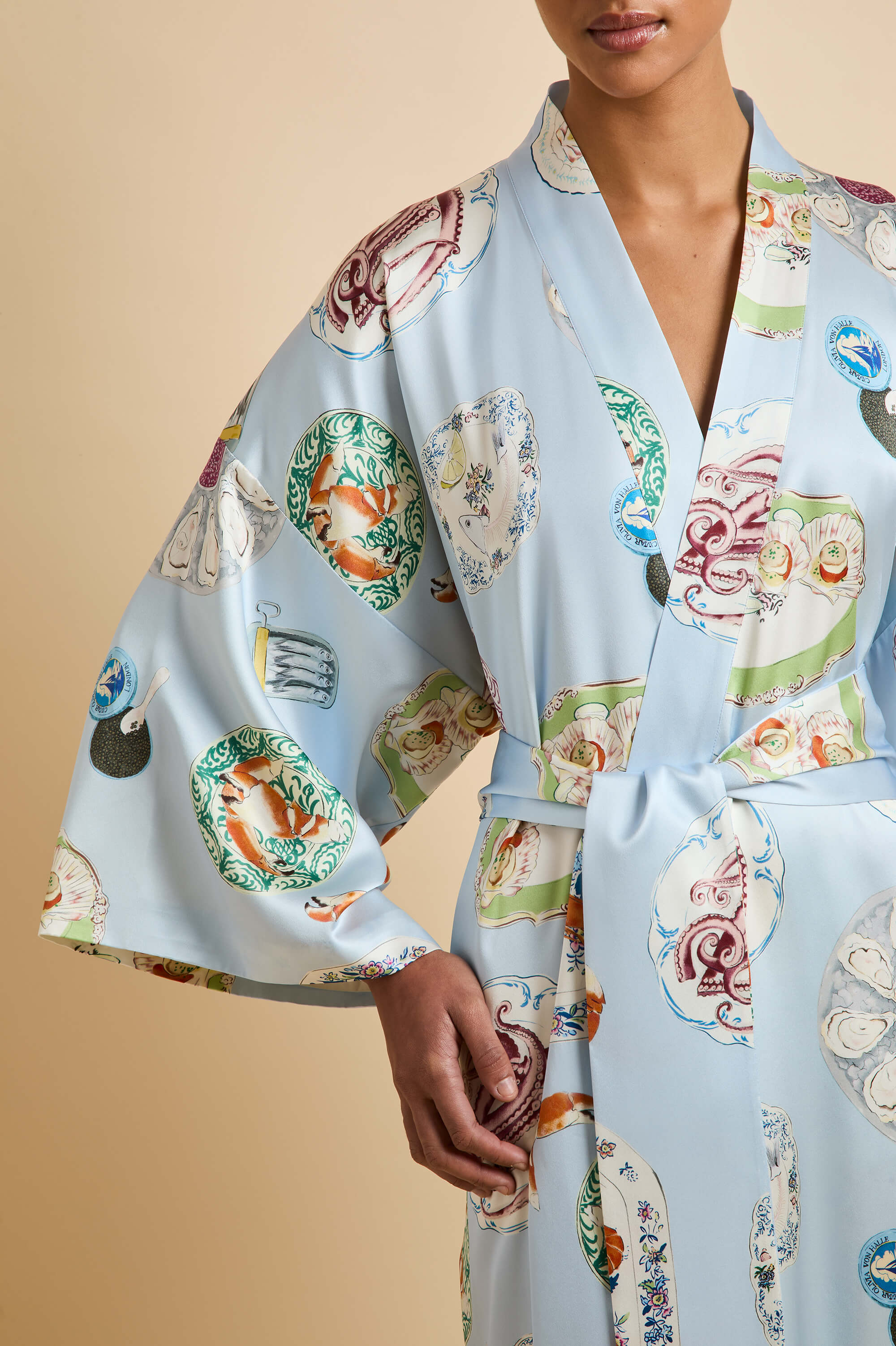 Queenie Cadiz Blue Seafood Robe in Silk Satin - Image 3