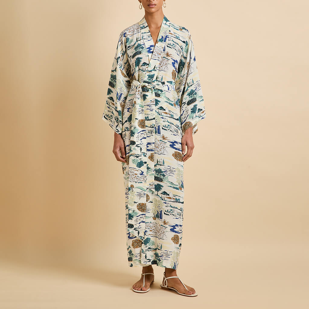 Queenie Cadaqués Cream Landscape Robe in Silk Crêpe de Chine - Image 2
