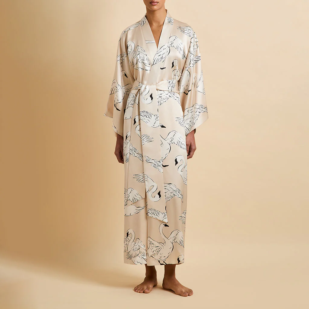 Queenie Blanca Cream Swan Robe in Silk Satin - Image 2