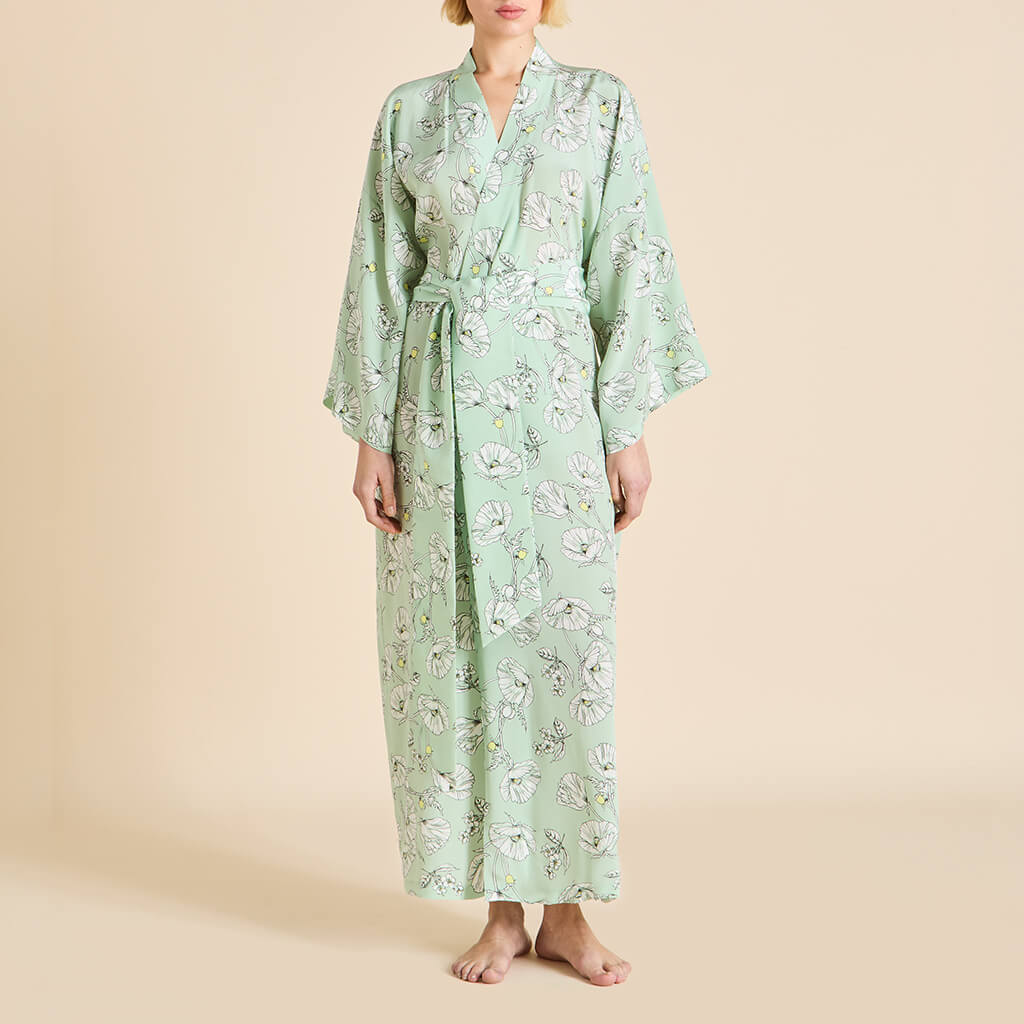 Queenie Delfina Green Floral Robe in Silk Crêpe de Chine - Image 2