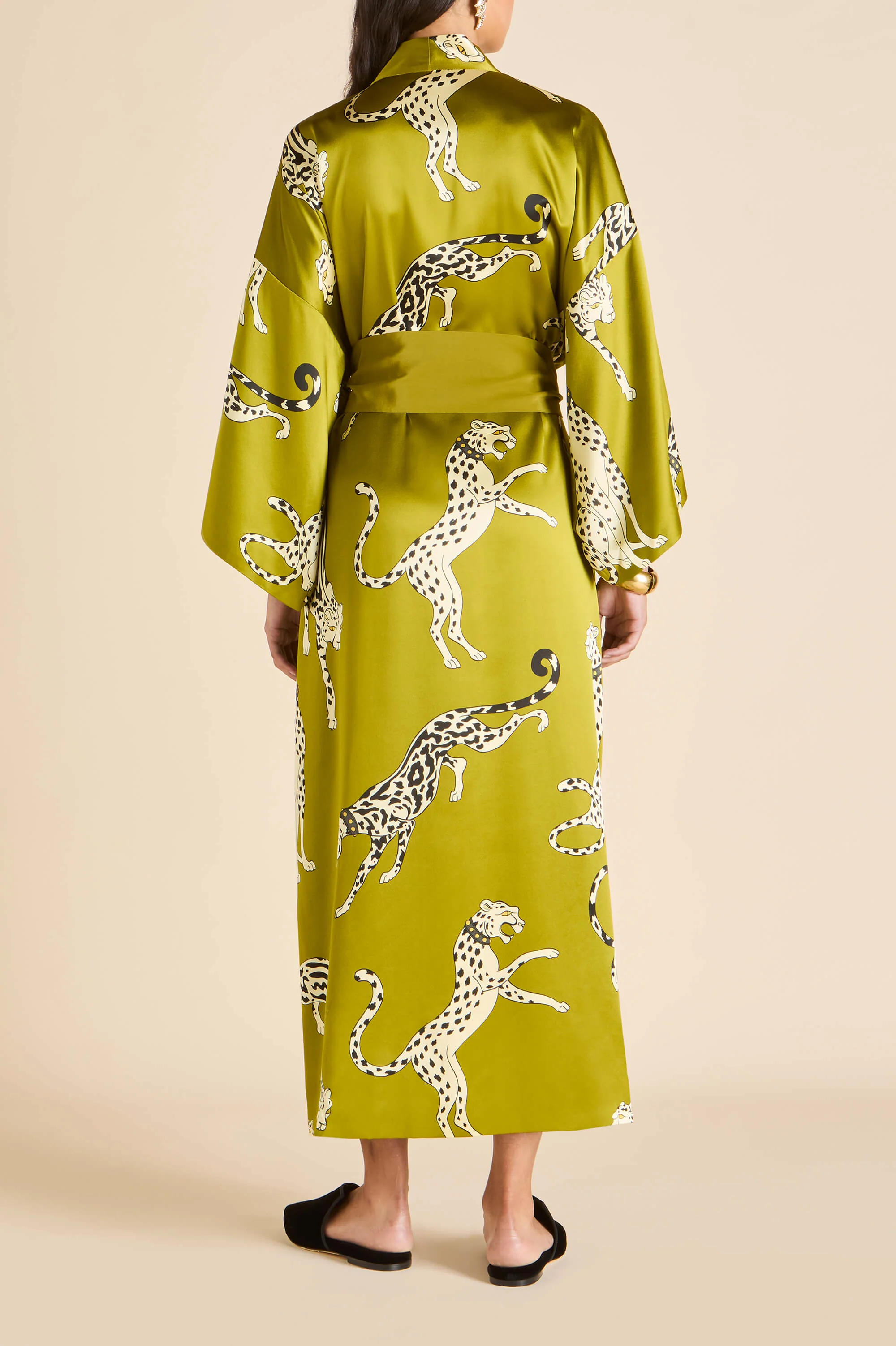 Queenie Chanson Green Leopard Robe in Silk Satin - Image 6