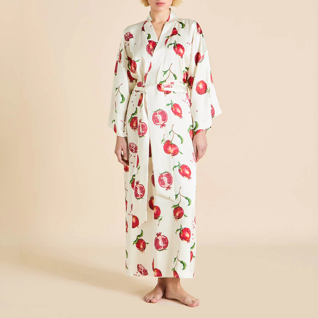 Queenie Allegra Ivory Pomegranate Robe in Silk Satin - Image 2