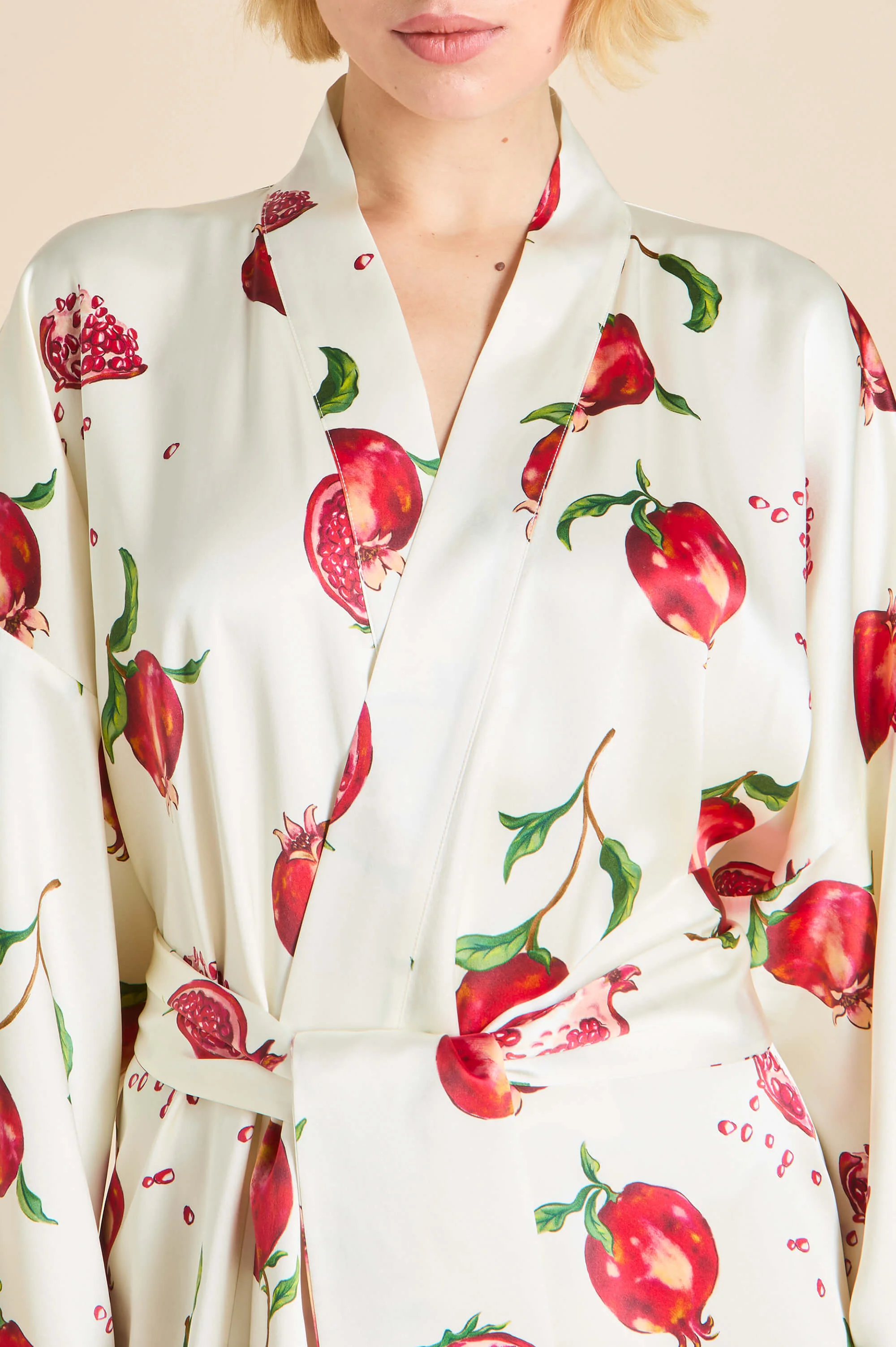 Queenie Allegra Ivory Pomegranate Robe in Silk Satin - Image 3