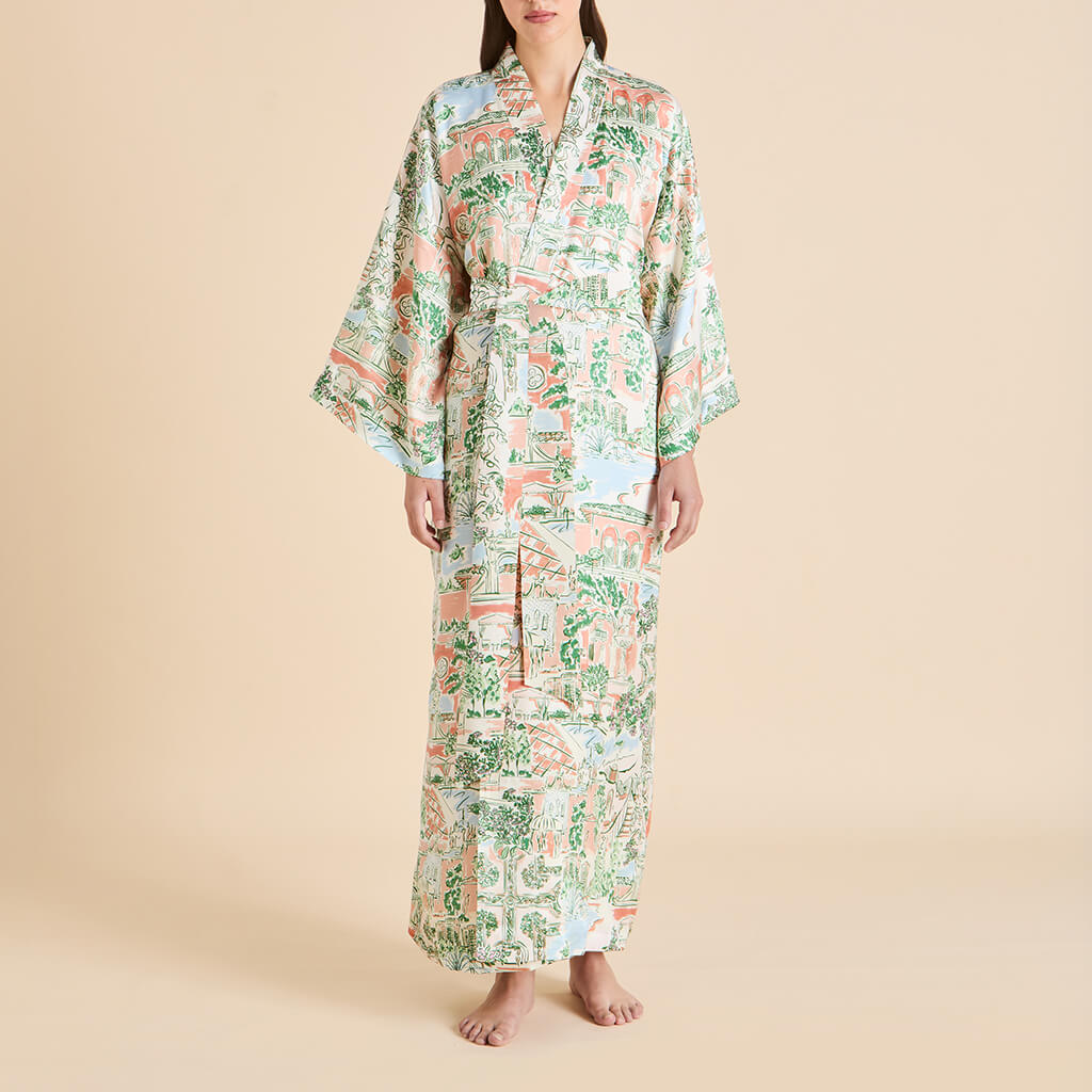 Queenie Mansion Peach Landscape Robe in Silk Satin - Image 2