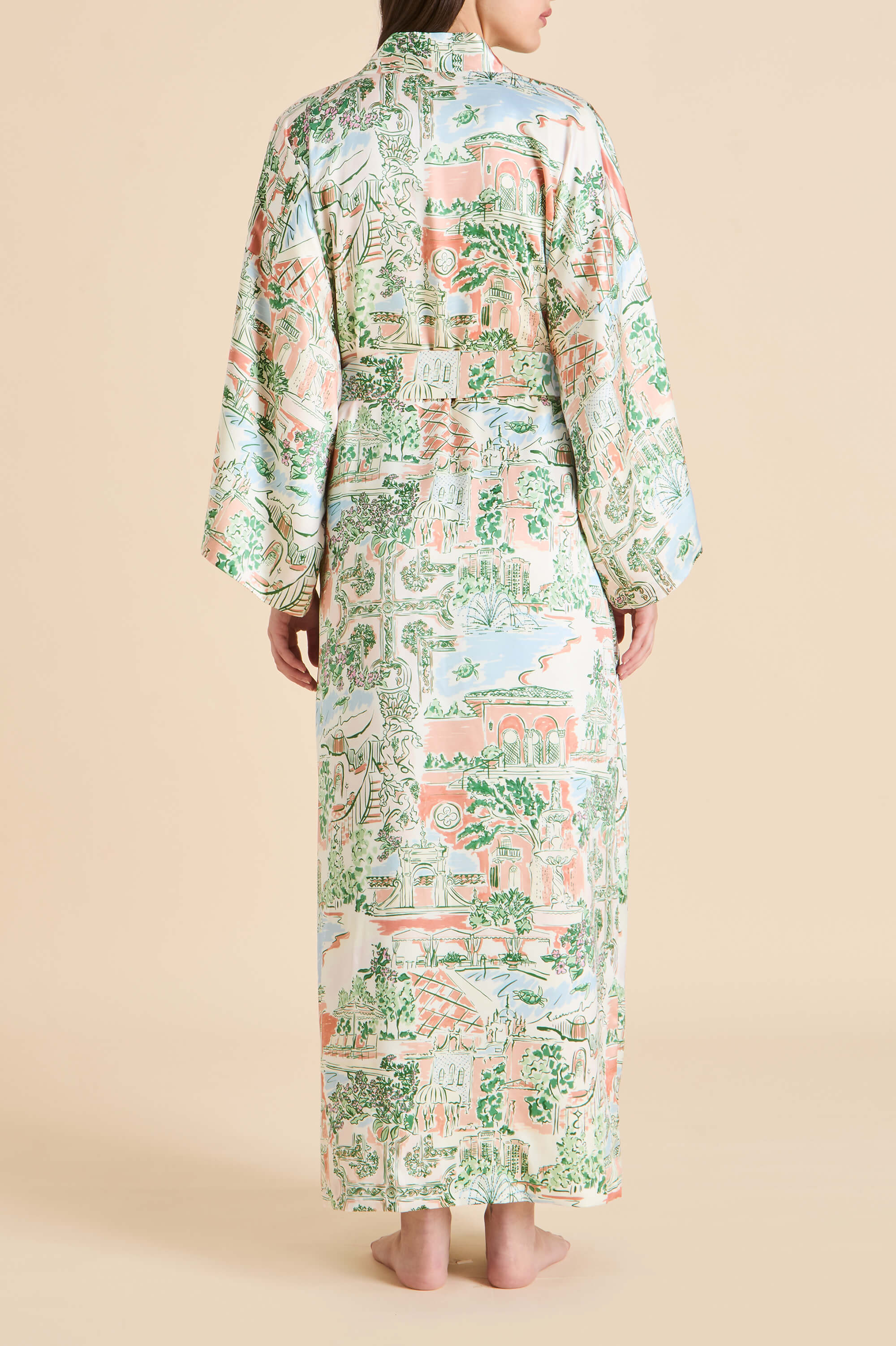 Queenie Mansion Peach Landscape Robe in Silk Satin - Image 3