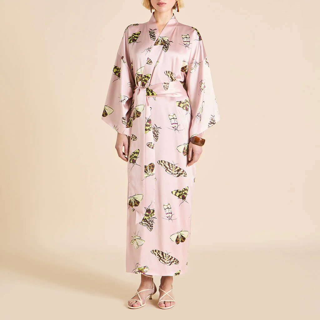 Queenie Elda Pink Moth Robe in Silk Satin - Image 2