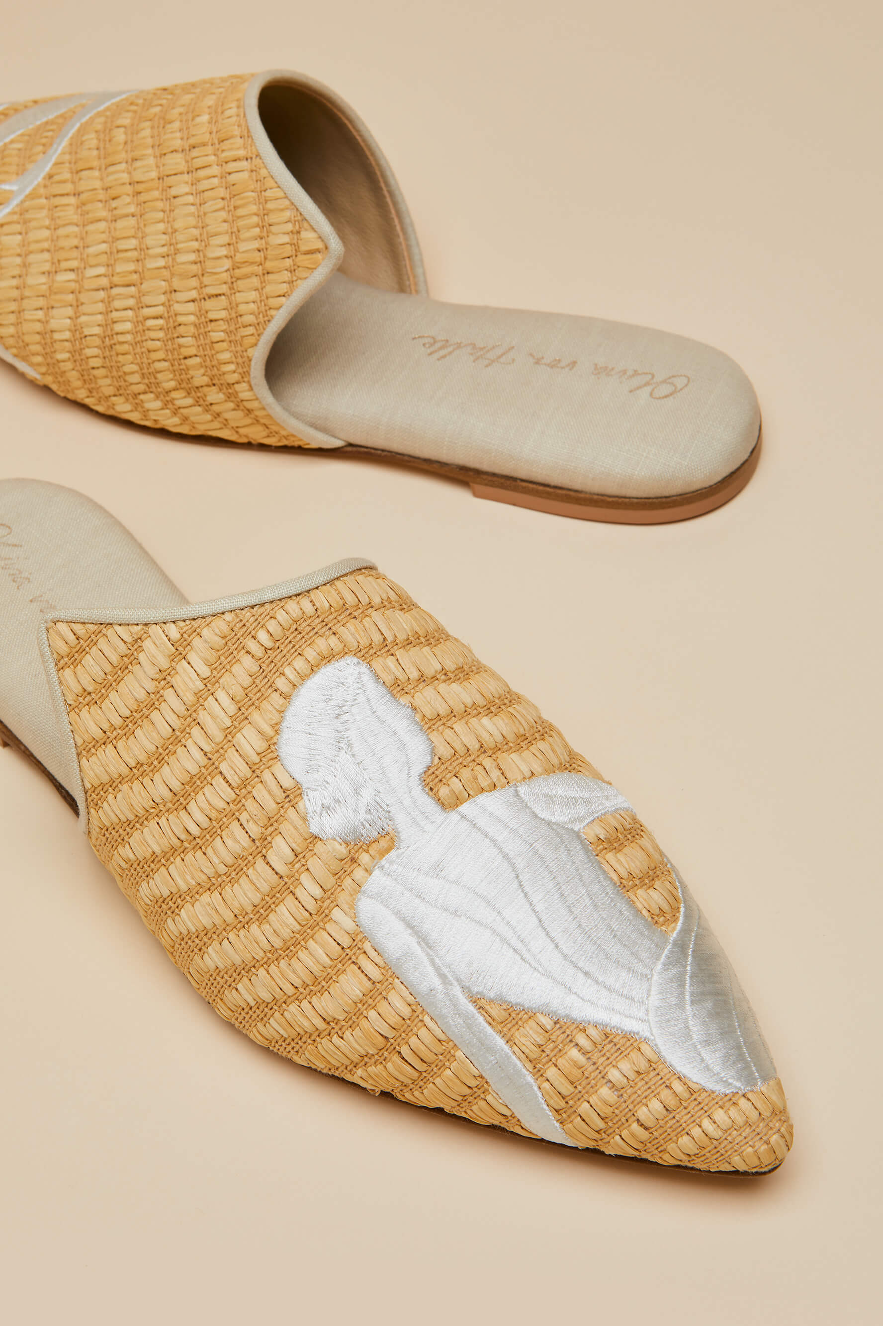 Contessa Viola Beige Embroidered Slippers in Raffia - Image 3