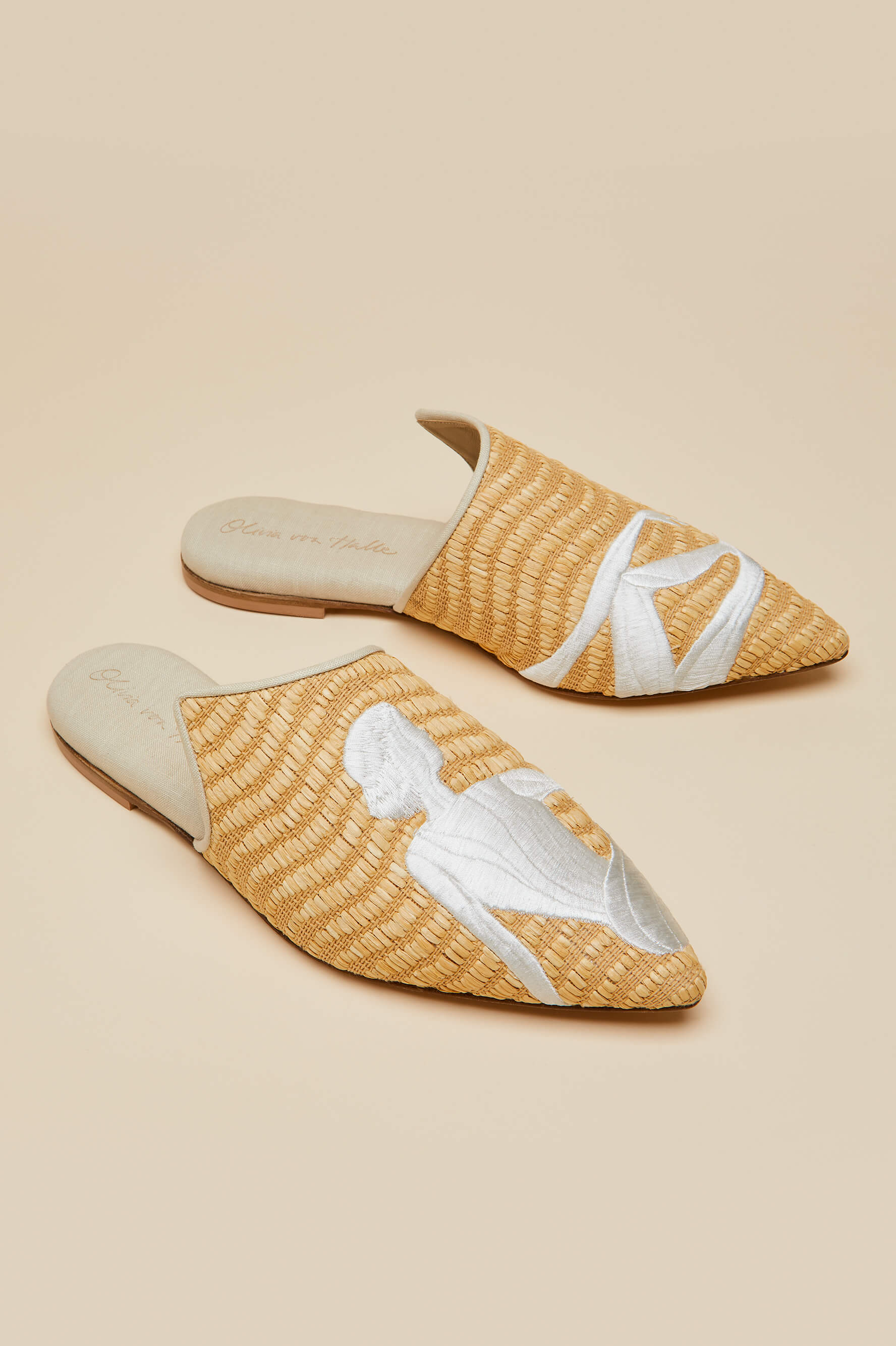 Contessa Viola Beige Embroidered Slippers in Raffia - Image 4
