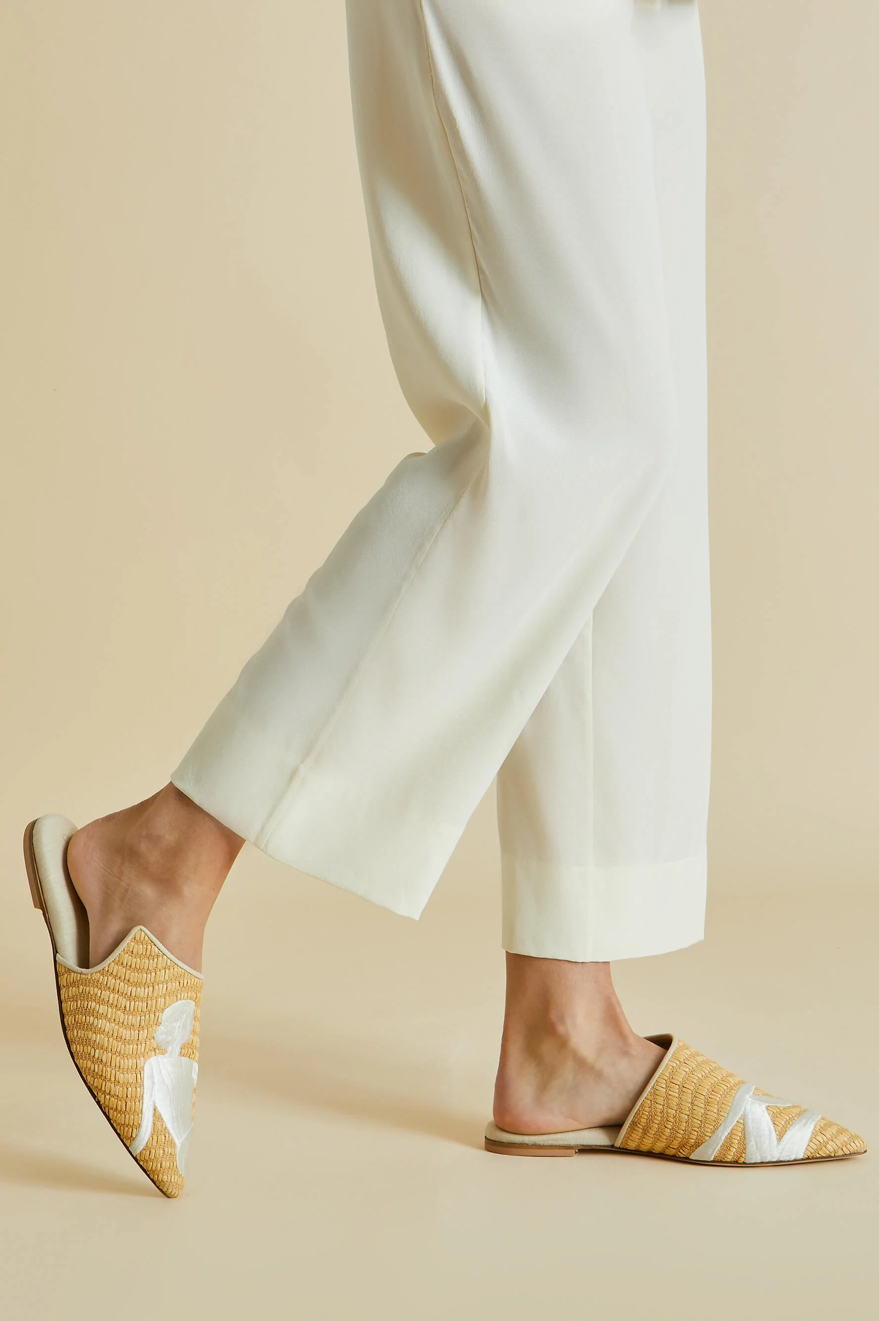 Contessa Viola Beige Embroidered Slippers in Raffia - Image 5