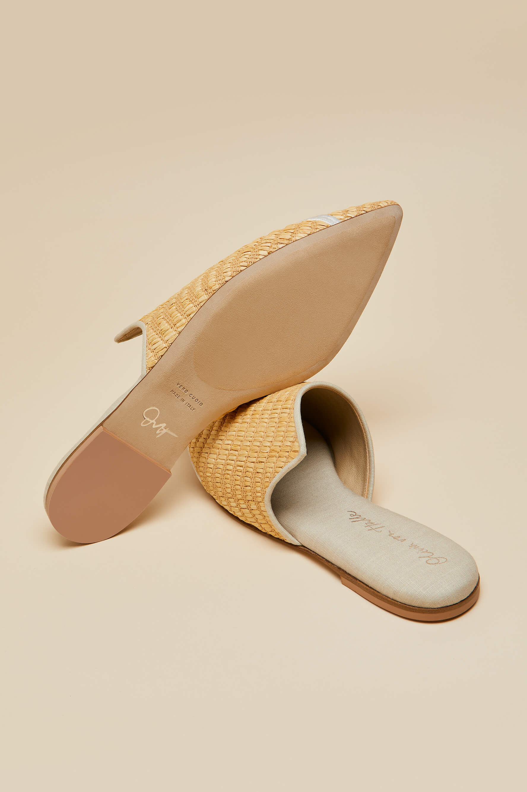 Contessa Viola Beige Embroidered Slippers in Raffia - Image 6