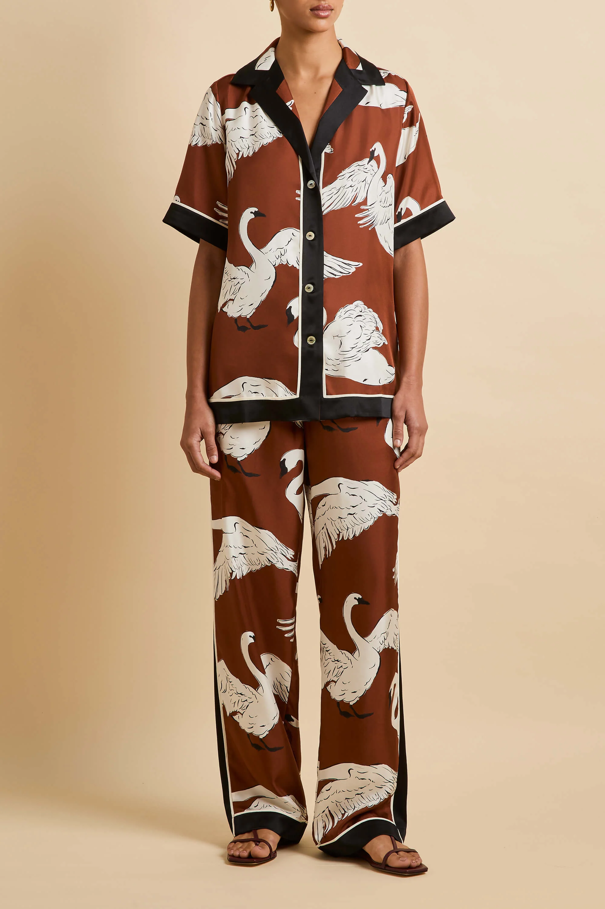 Tilda Inés Brown Swan Pyjamas in Silk Twill