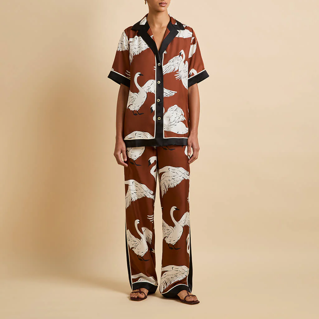 Tilda Inés Brown Swan Pyjamas in Silk Twill - Image 2