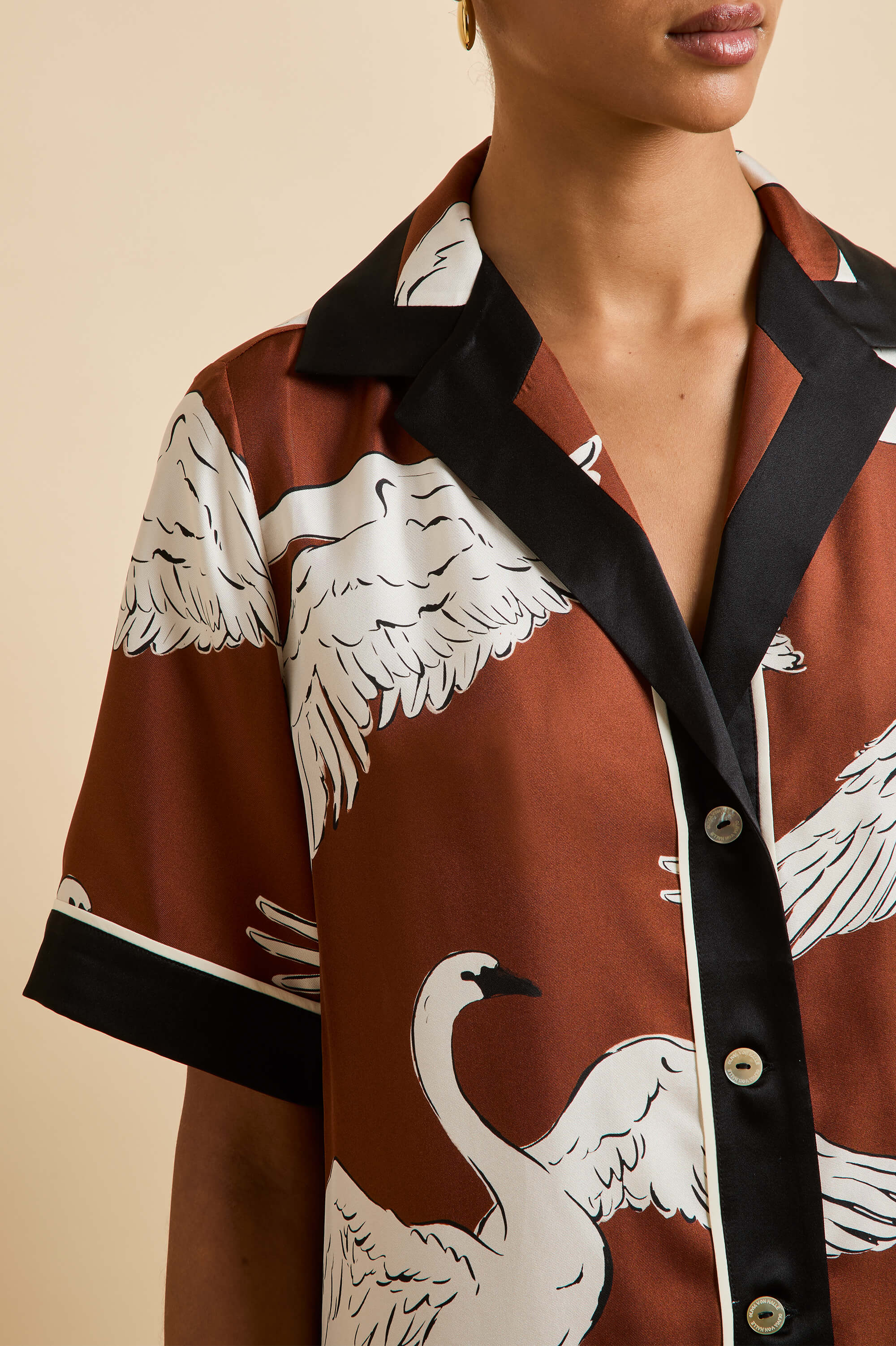 Tilda Inés Brown Swan Pyjamas in Silk Twill - Image 3