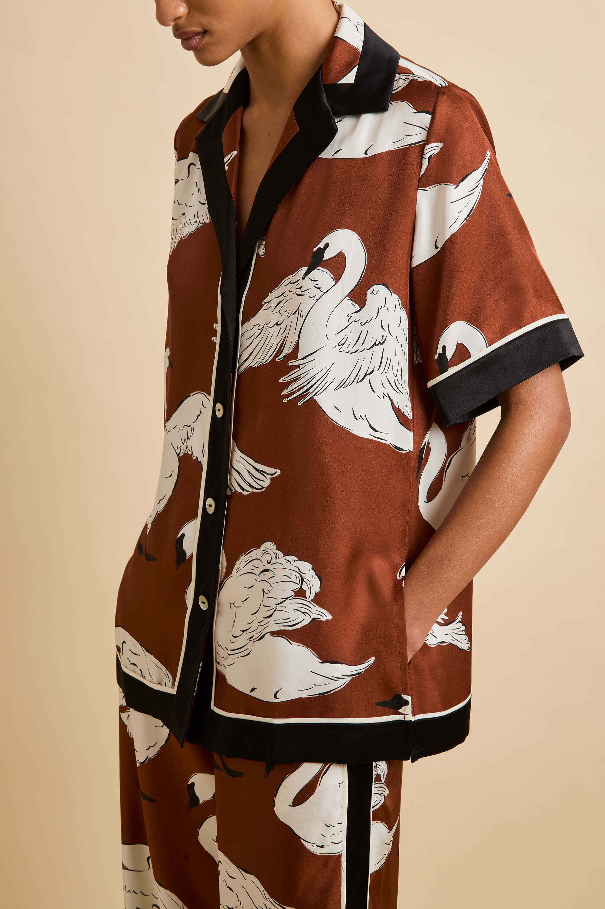 Tilda Inés Brown Swan Pyjamas in Silk Twill - Image 4