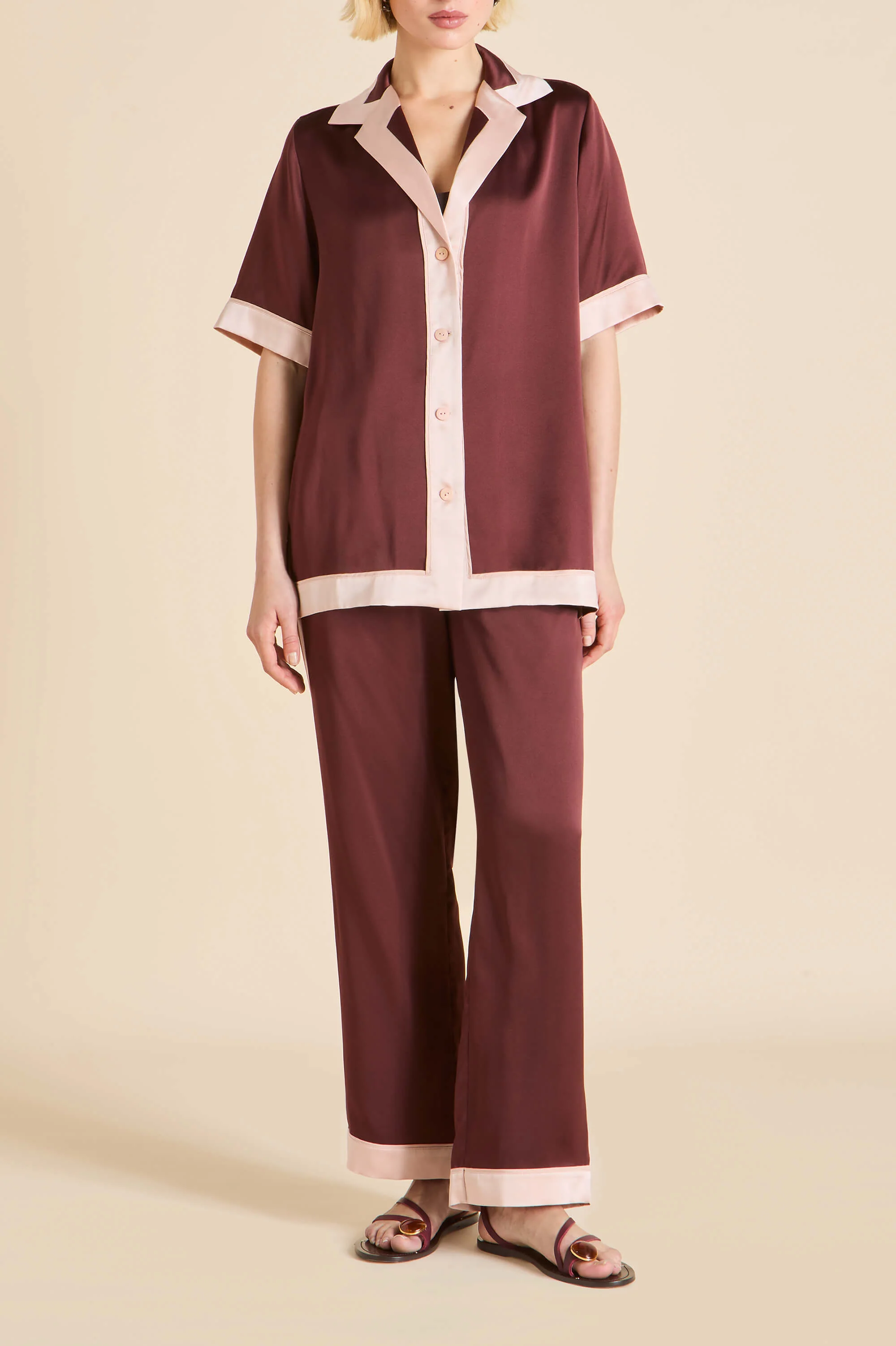 Tilda Bordeaux Burgundy Pyjamas in Silk Satin
