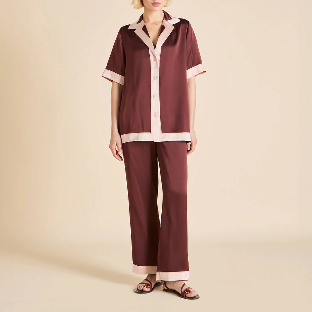Tilda Bordeaux Burgundy Pyjamas in Silk Satin - Image 2