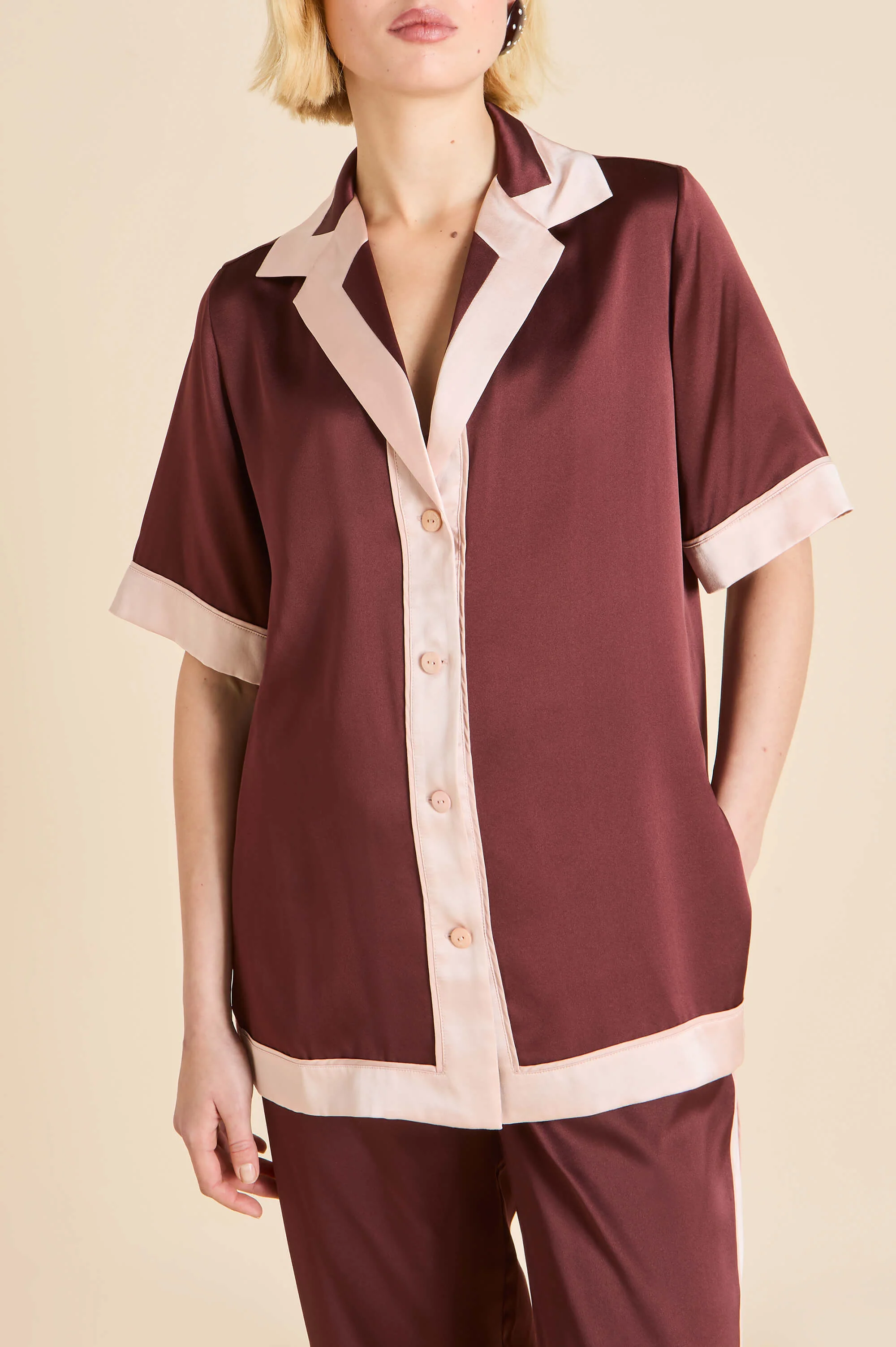 Tilda Bordeaux Burgundy Pyjamas in Silk Satin - Image 3
