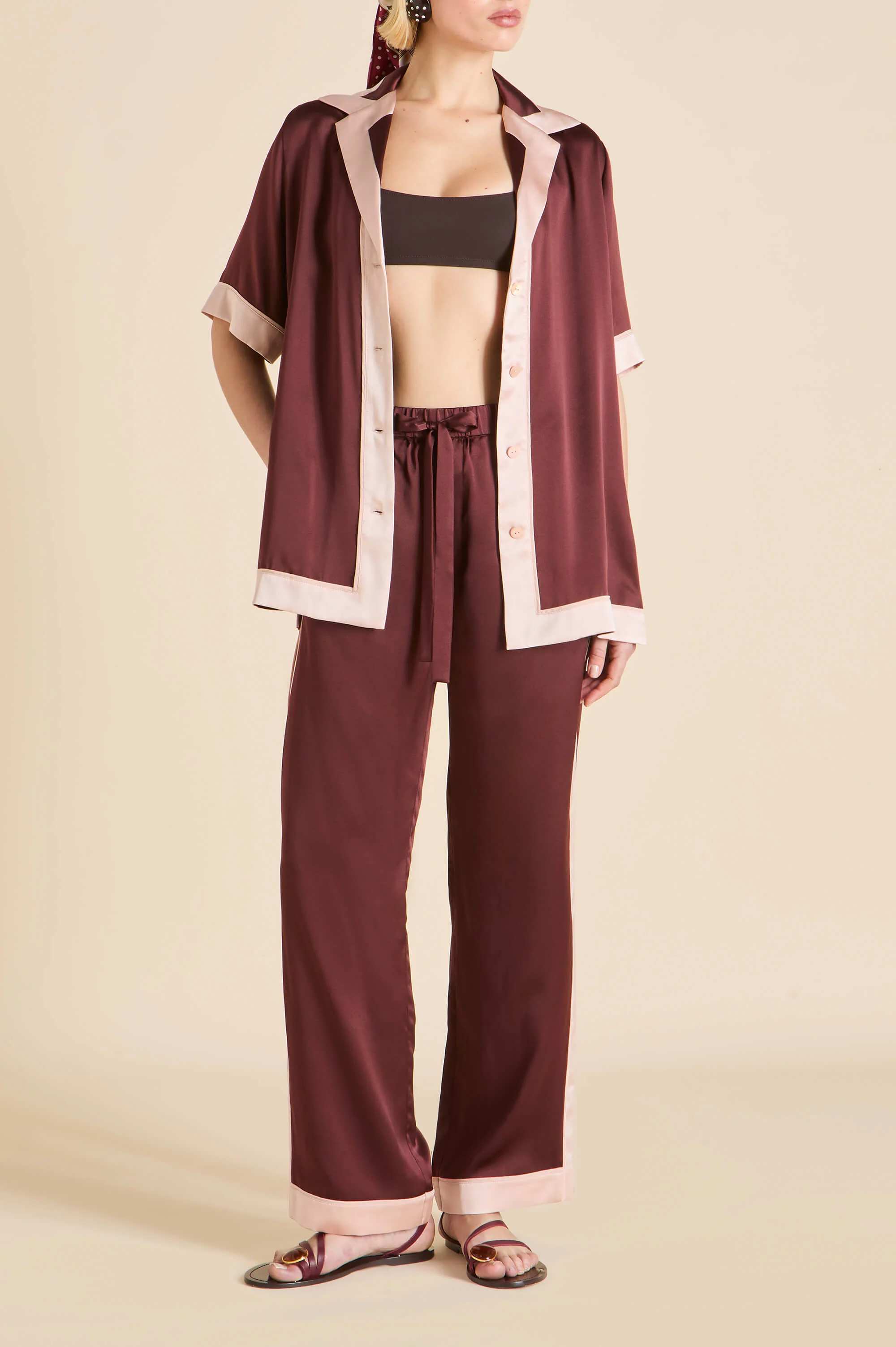 Tilda Bordeaux Burgundy Pyjamas in Silk Satin - Image 4