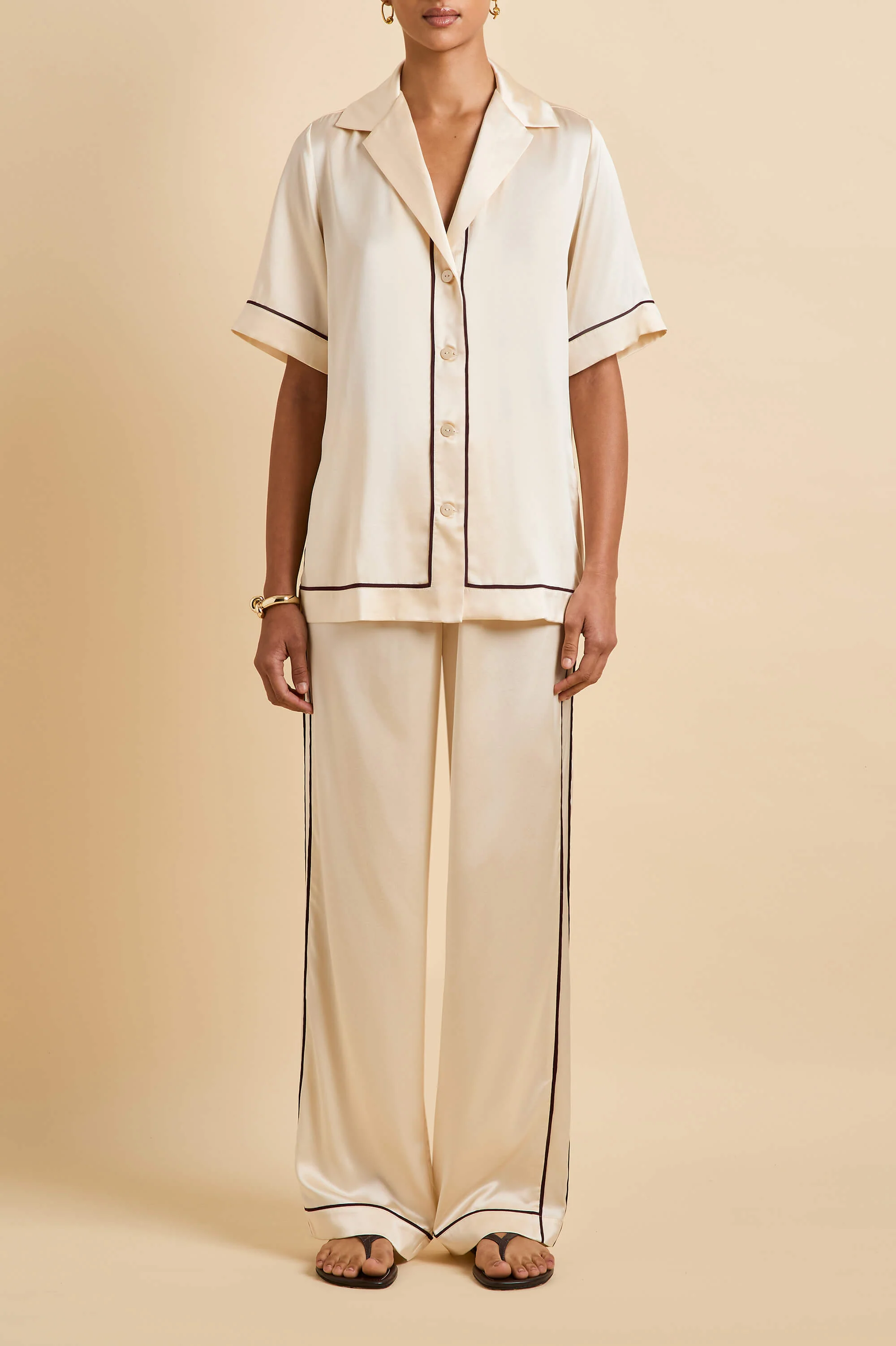Tilda Bone Cream Pyjamas in Silk Satin