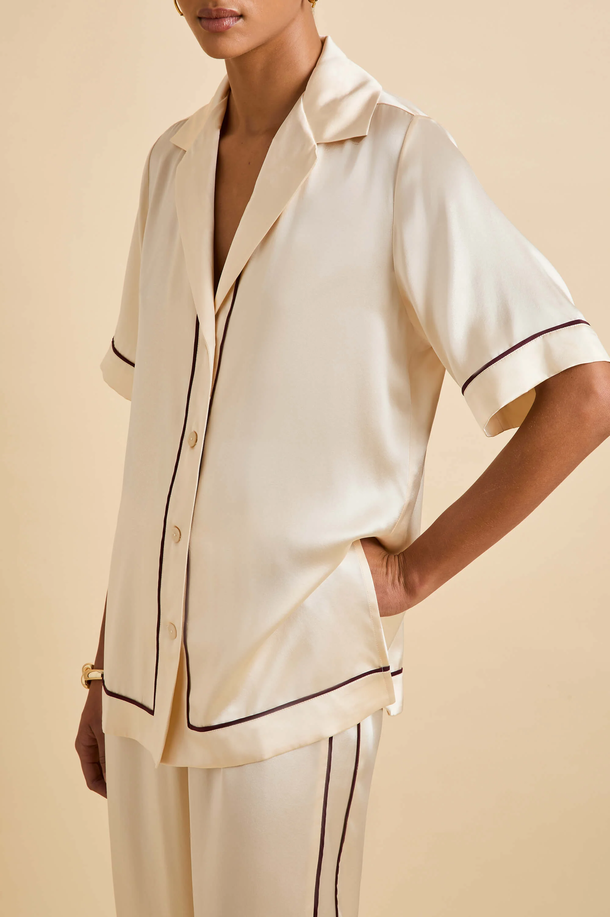 Tilda Bone Cream Pyjamas in Silk Satin - Image 3