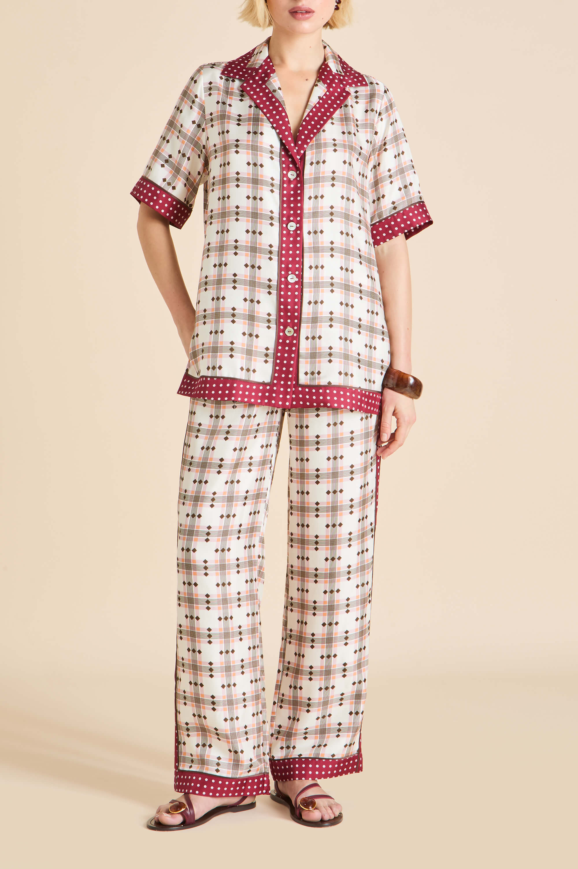Tilda Cipriani Ivory Geometric Pyjamas in Silk Twill