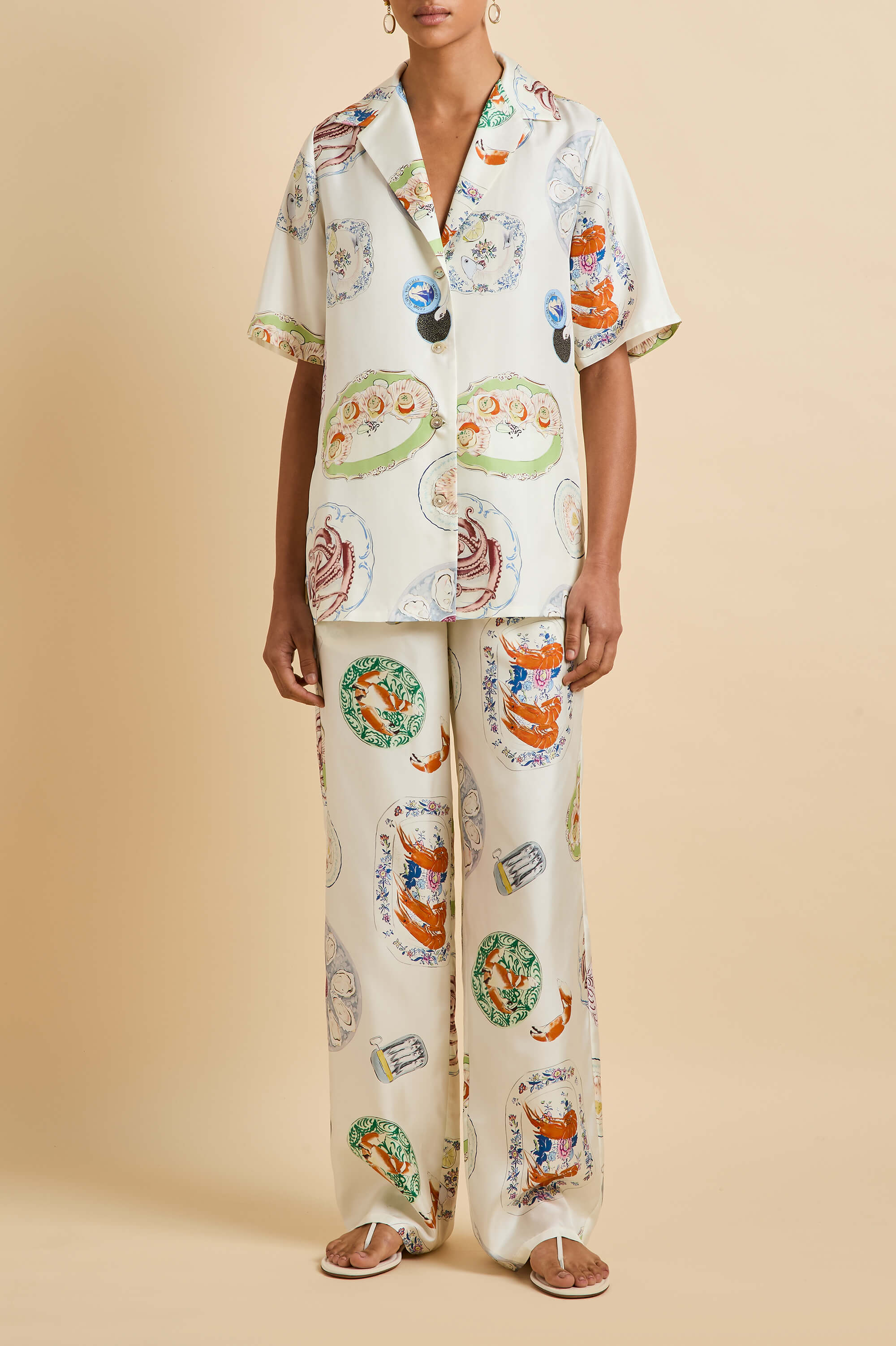 Tilda Córdoba Ivory Seafood Pyjamas in Silk Twill