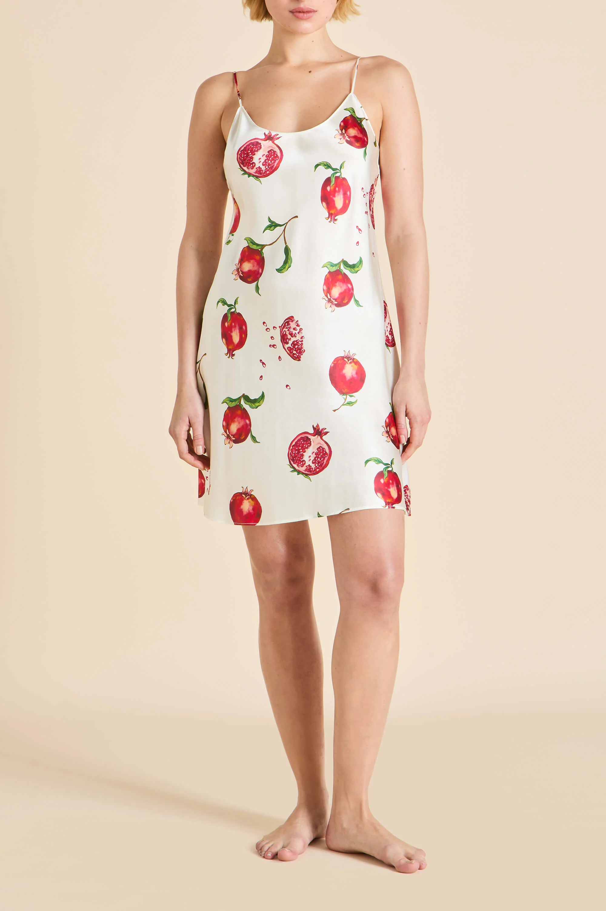 Venus Allegra Ivory Pomegranate Slip Dress in Silk Satin
